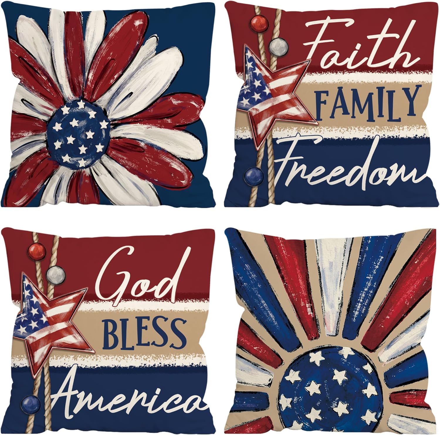 Boho Blue Throw Pillow Cover — 18" — 4th of July