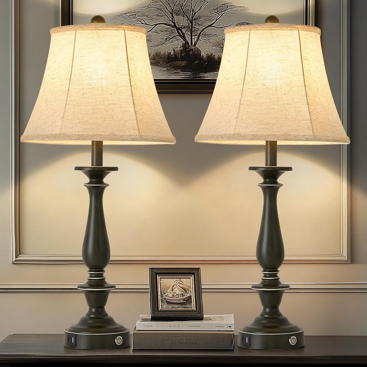 Dimmable Beige Desk Lamp — 29.5" — Taupe with Rubbed Edge