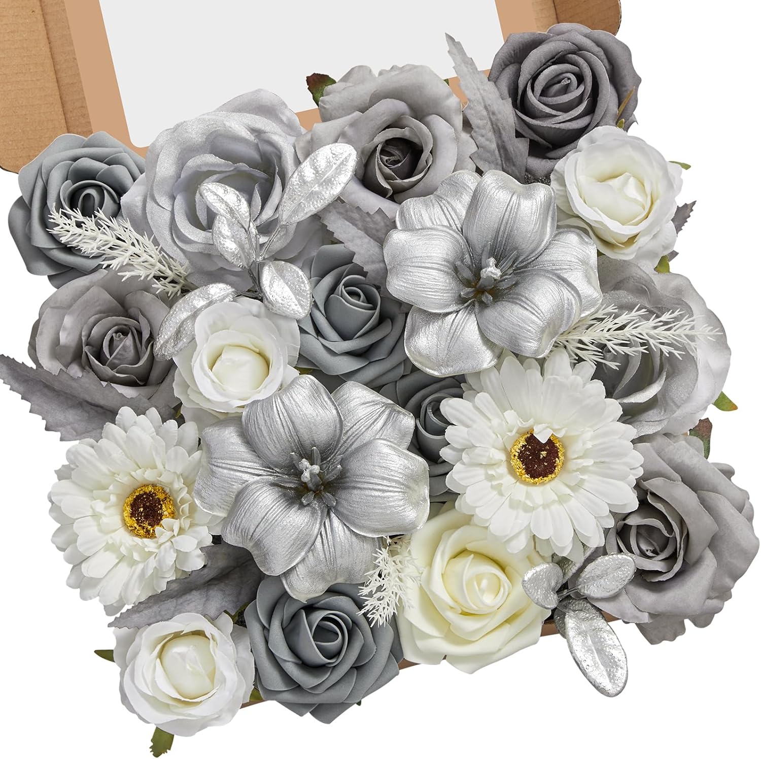 Beige Artificial Flowers — Grey,silver
