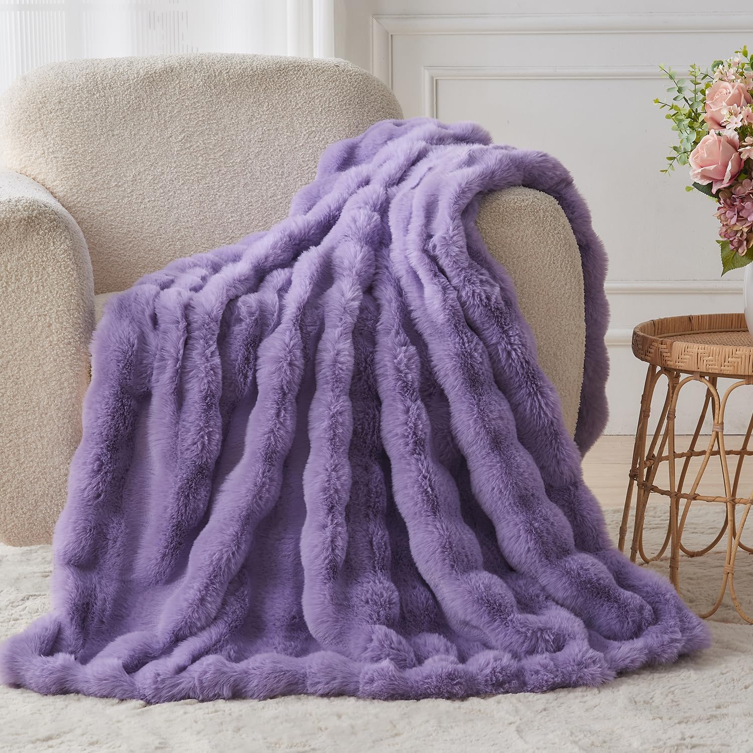 Beige Throw Pillow — 50" — Lilac