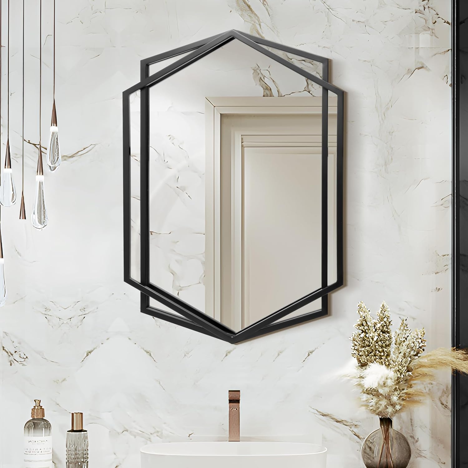 Rectangular Luxe Black Wall Mirror — C Black