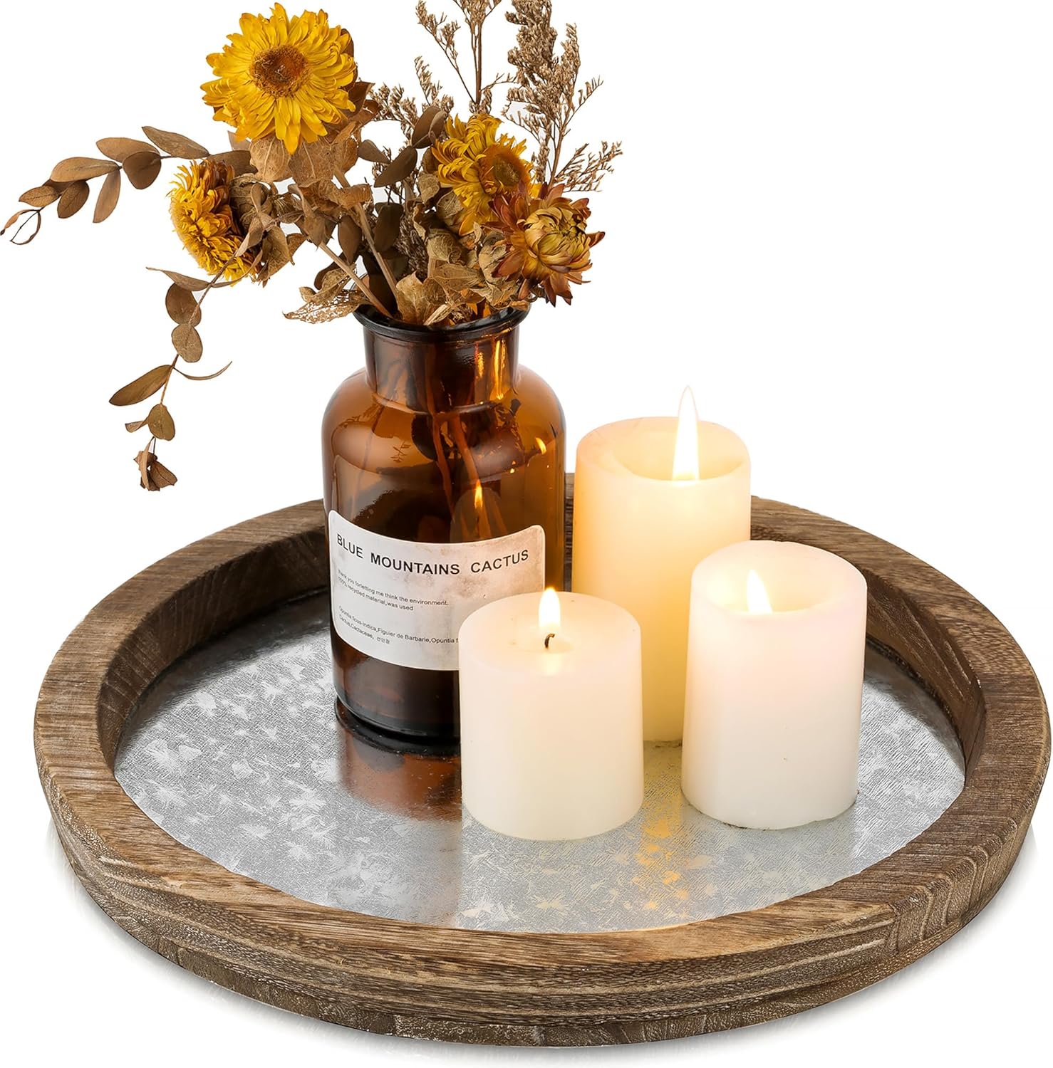 Round Farmhouse Black Candle — Distressed Mirror