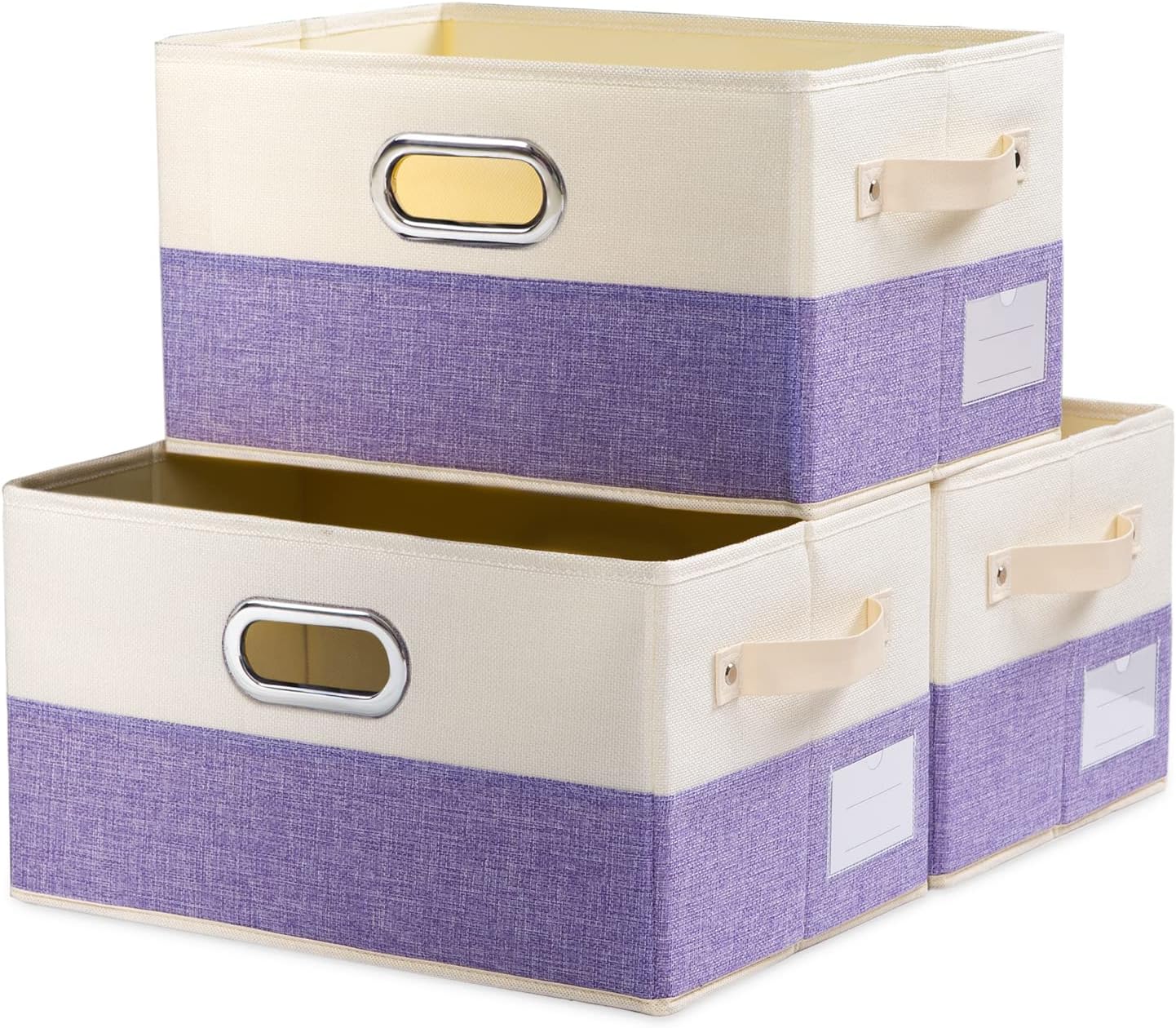 Beige Storage Bin — 7" — Purple&Cream