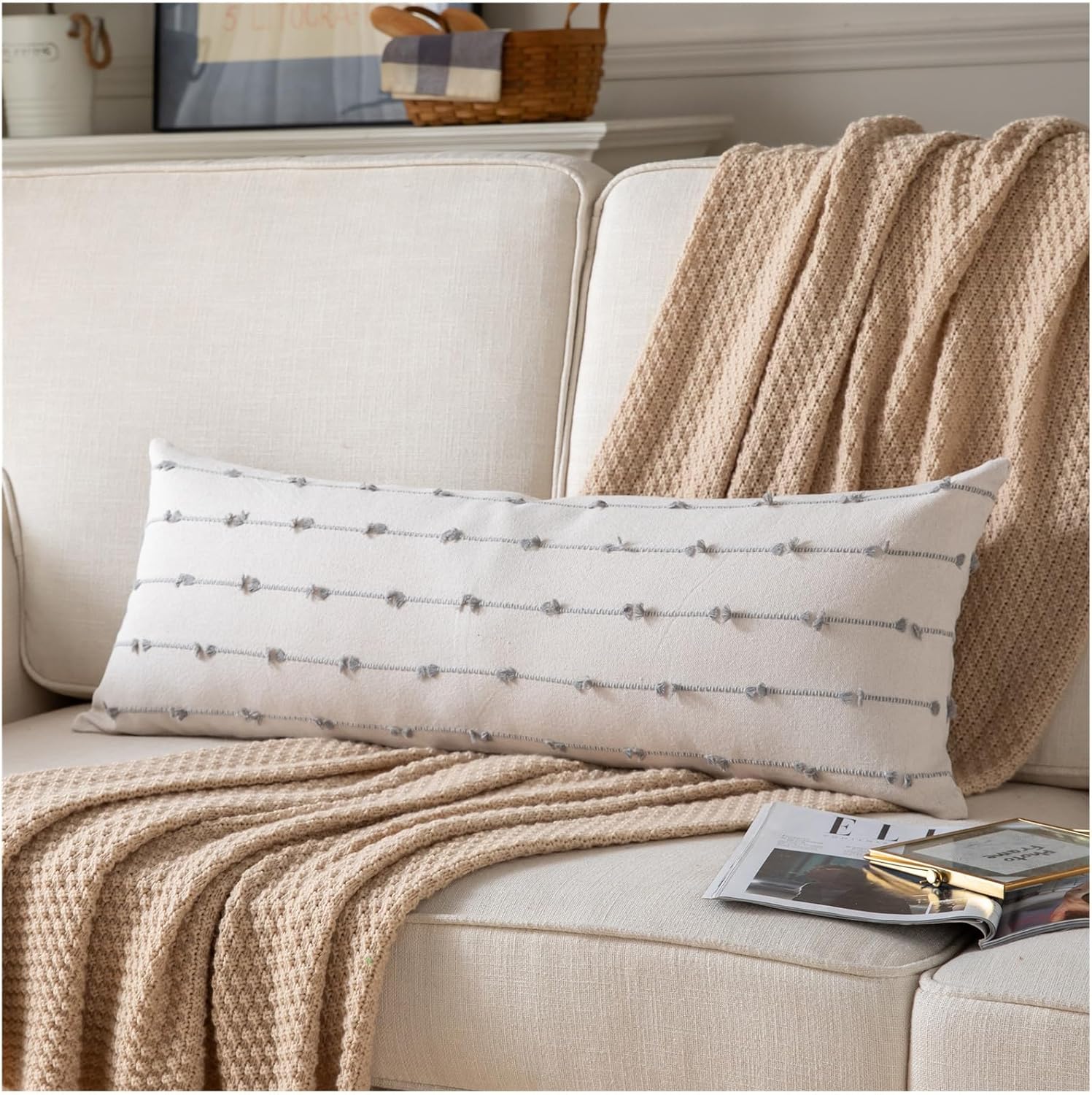 Boho Black Throw Pillow Cover — 22" — Grey Off White