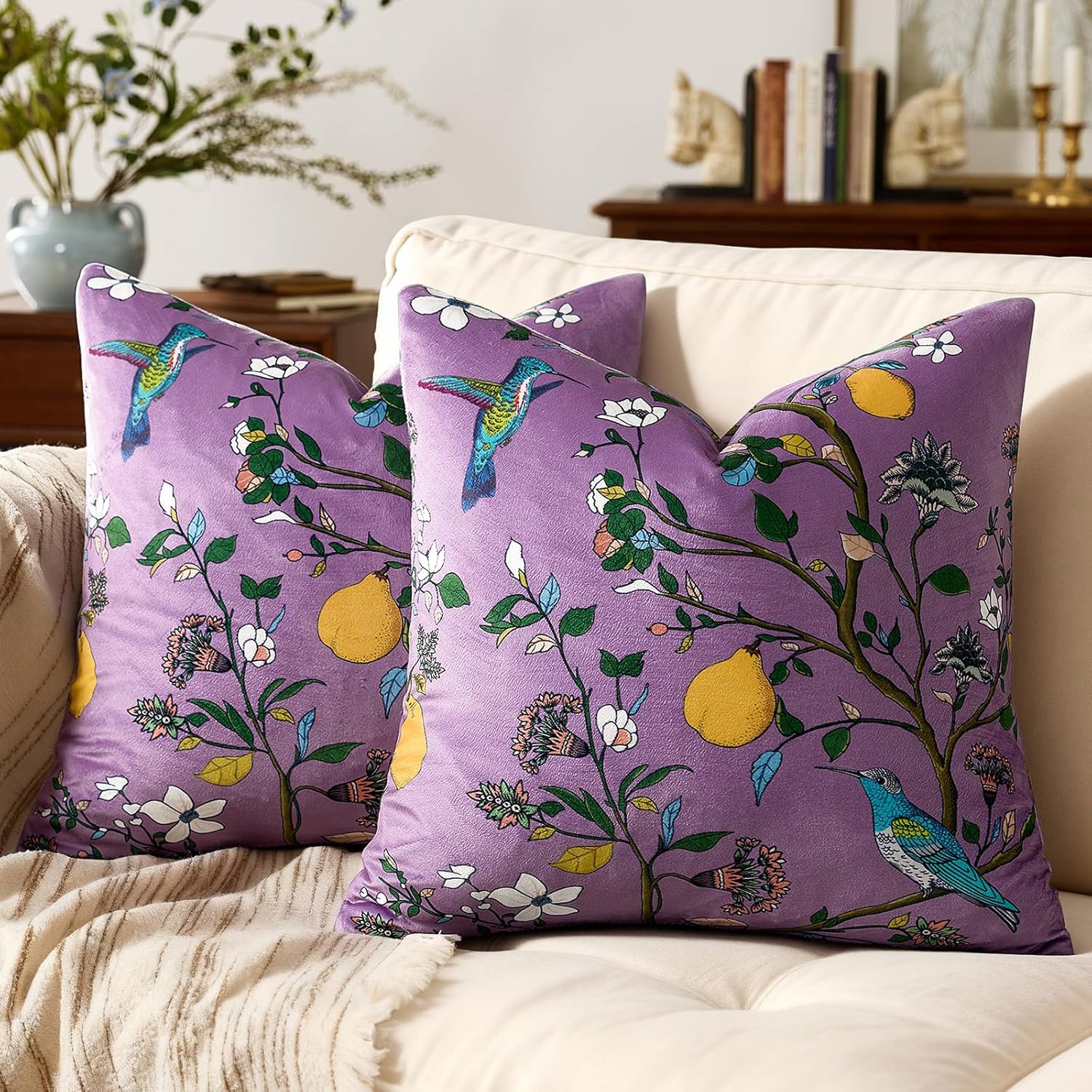 Velvet Boho Beige Pillow Cover — 20" — Light Purple