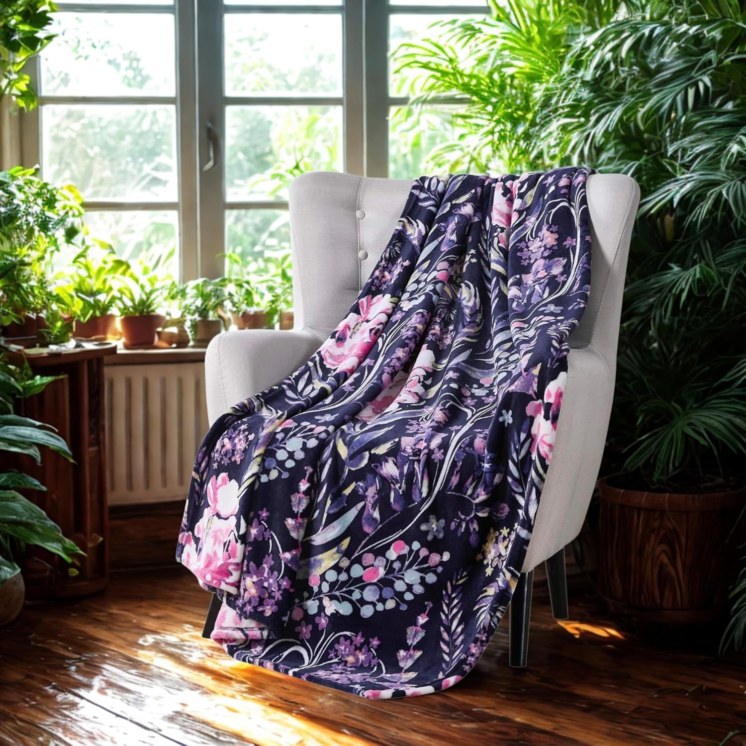Luxe Blue Throw Pillow — 70" — Floral Garden