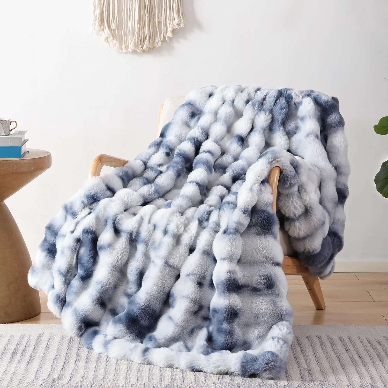 Luxe Beige Throw Pillow — 50" — Tie-dye Blue