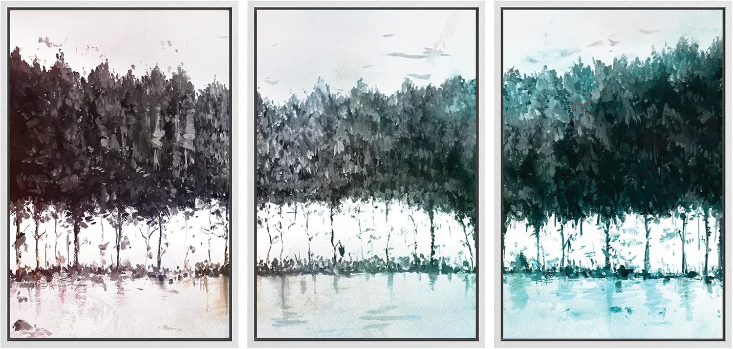 Framed Modern Green Wall Art — 16" — 24"x36"x3 Panels White