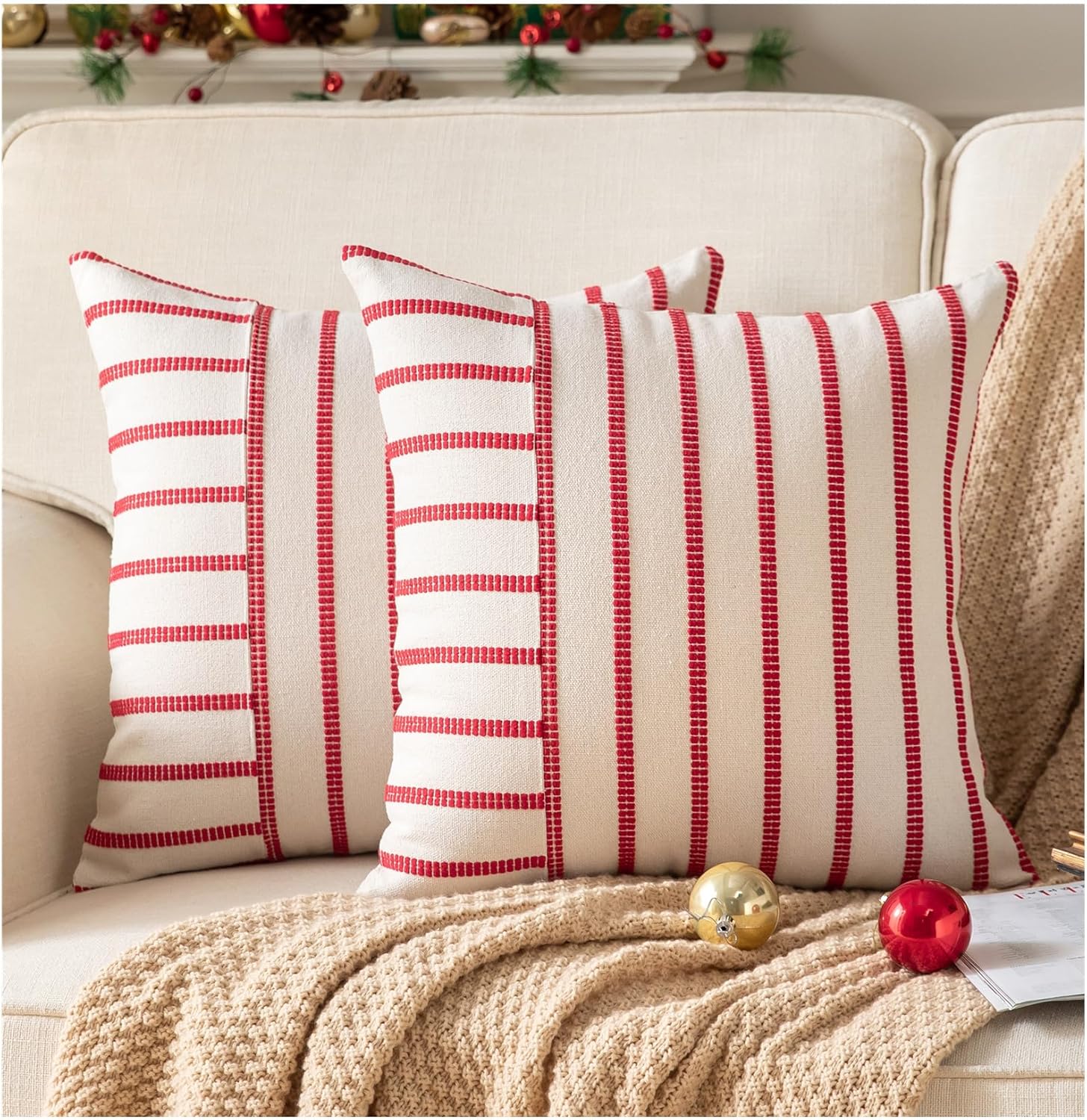 Boho Beige Throw Pillow Cover — 20" — Red