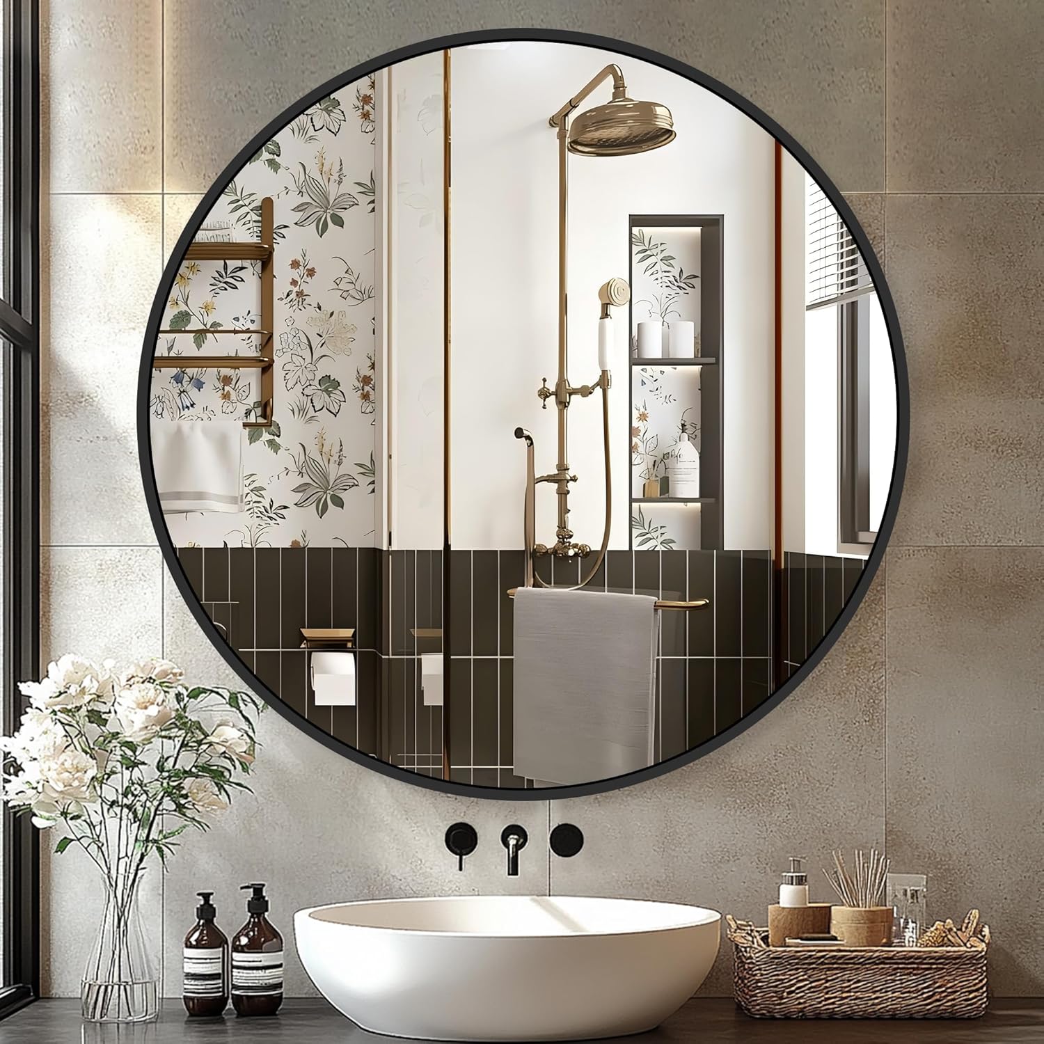 Round Black Wall Mirror — 22" — Round Black