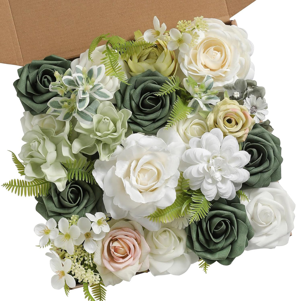 Blue Artificial Flowers — White Green