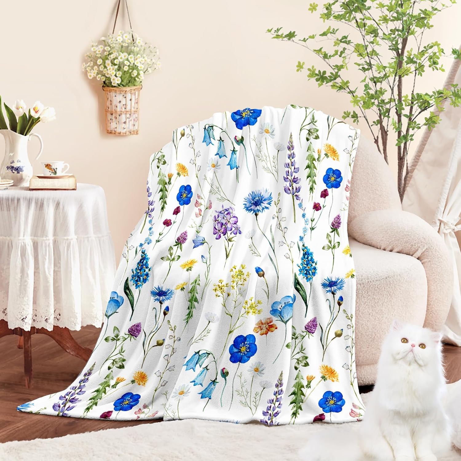 Beige Throw Pillow — 50" — Floral 2