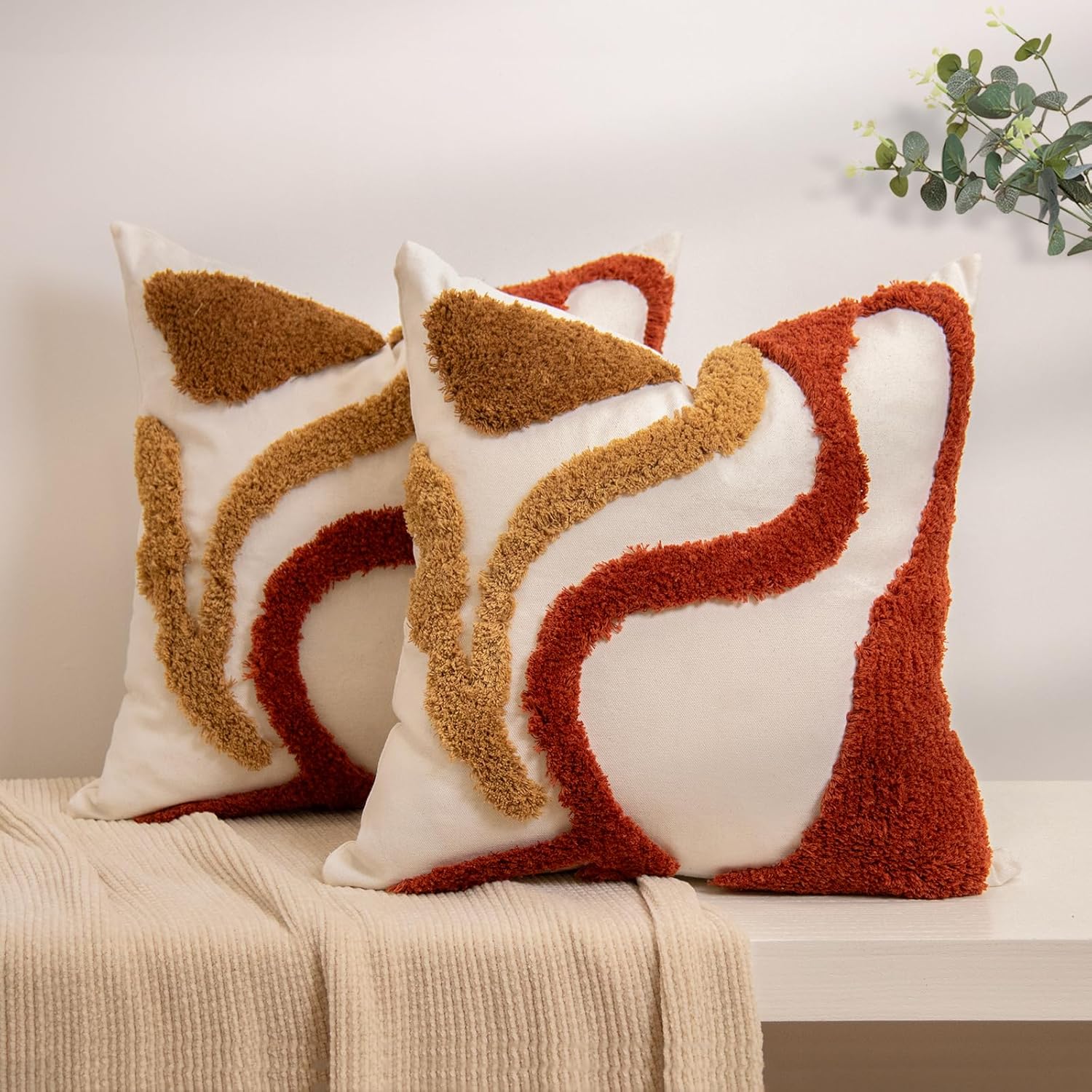 Embroidered Boho Fabric Throw Pillow Cover — 18" — Cr-711(2 Pack Without Pillow Insert)