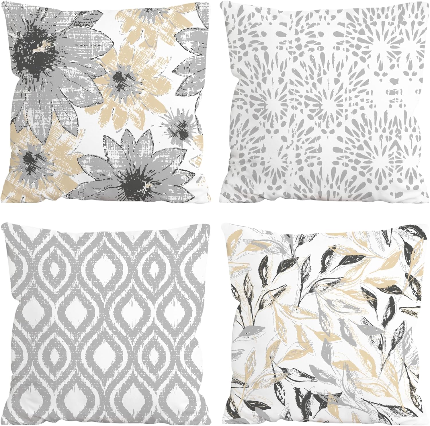 Boho Blue Throw Pillow Cover — 18" — Sliver Floral Leaves