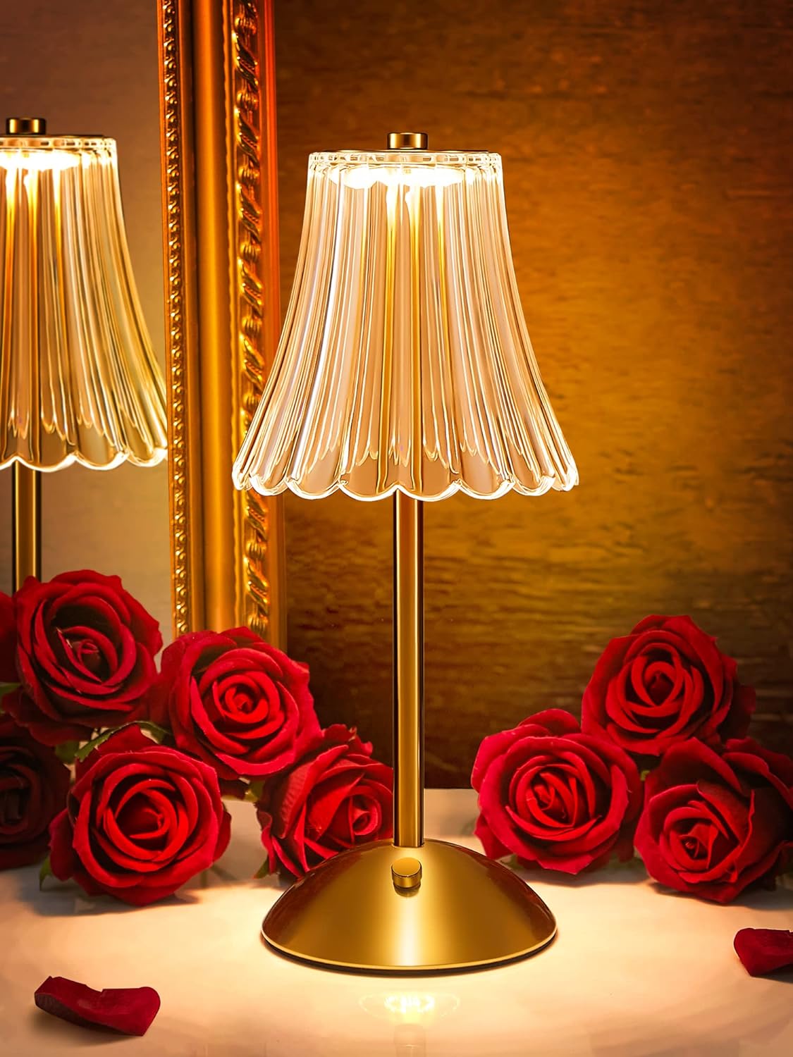 Dimmable Luxe Metal Table Lamp — Crystal Flower Lamp 3200mAh