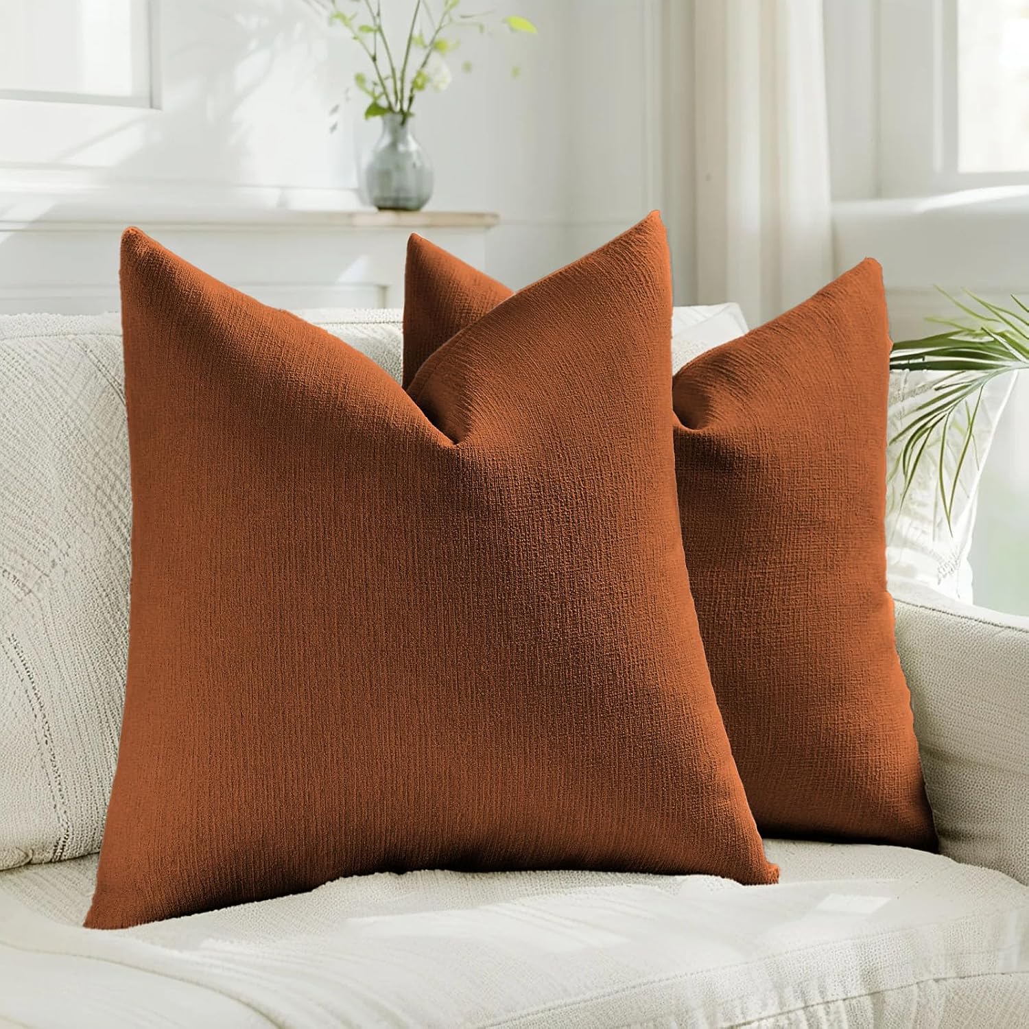 Linen Boho Beige Pillow Cover — 18" — Rust
