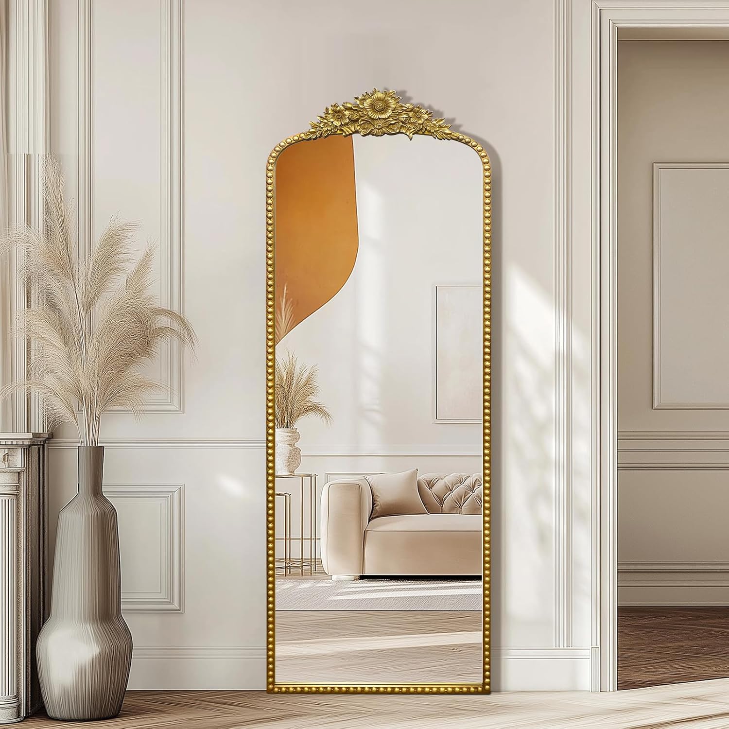 Round Luxe Black Wall Mirror — 28" — 65"L x 22"W