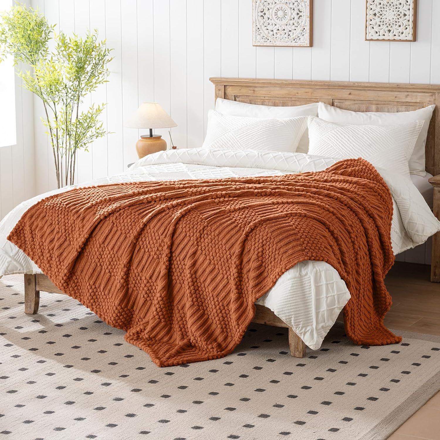 Beige Throw Pillow — 70" — Rust