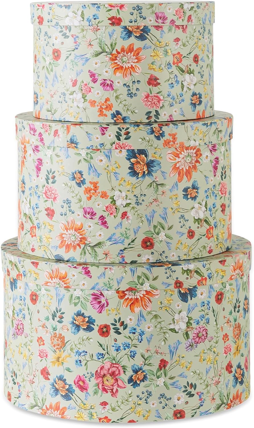 Round Boho Beige Home Decor — Set of 3 — Botanica Bliss Green