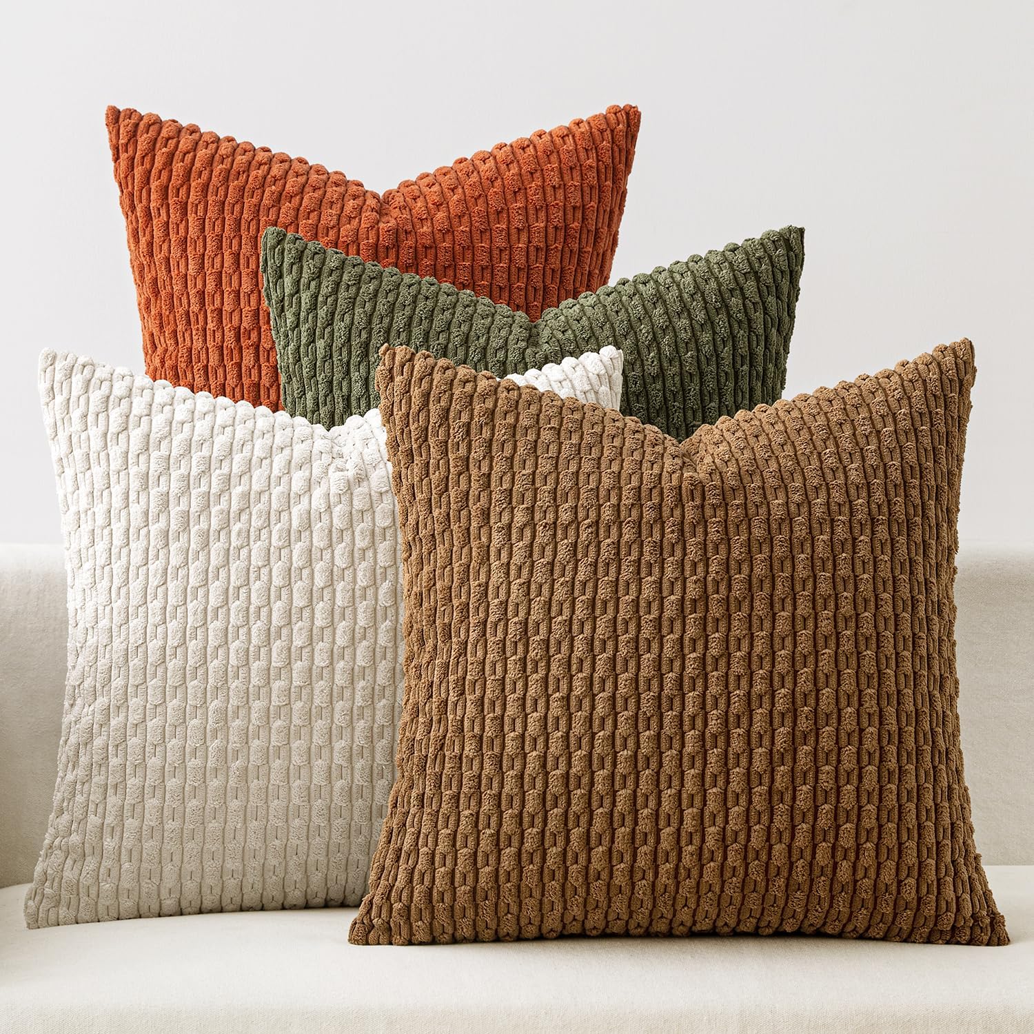 Boho Beige Throw Pillow Cover — 18" — 18" x 18" (Pack of 4)