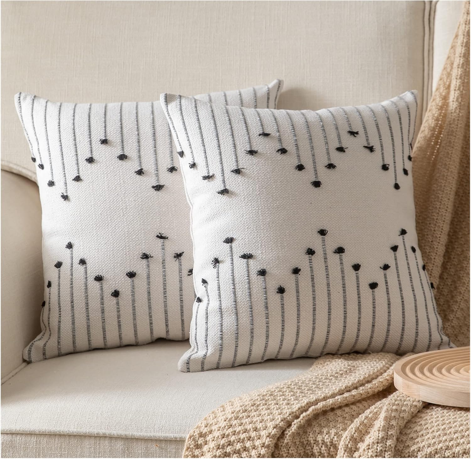 Boho Beige Throw Pillow Cover — 20" — Black Beige