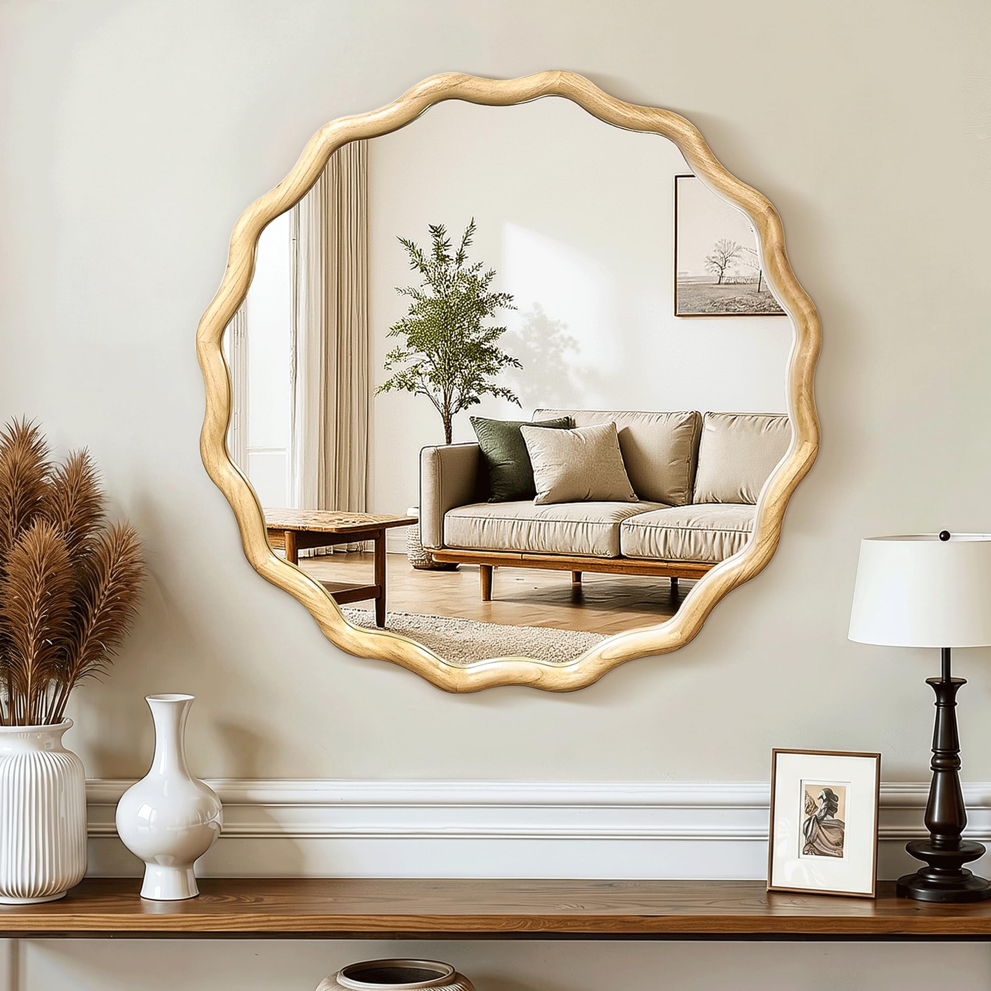 Round Farmhouse Beige Mirror — 24"