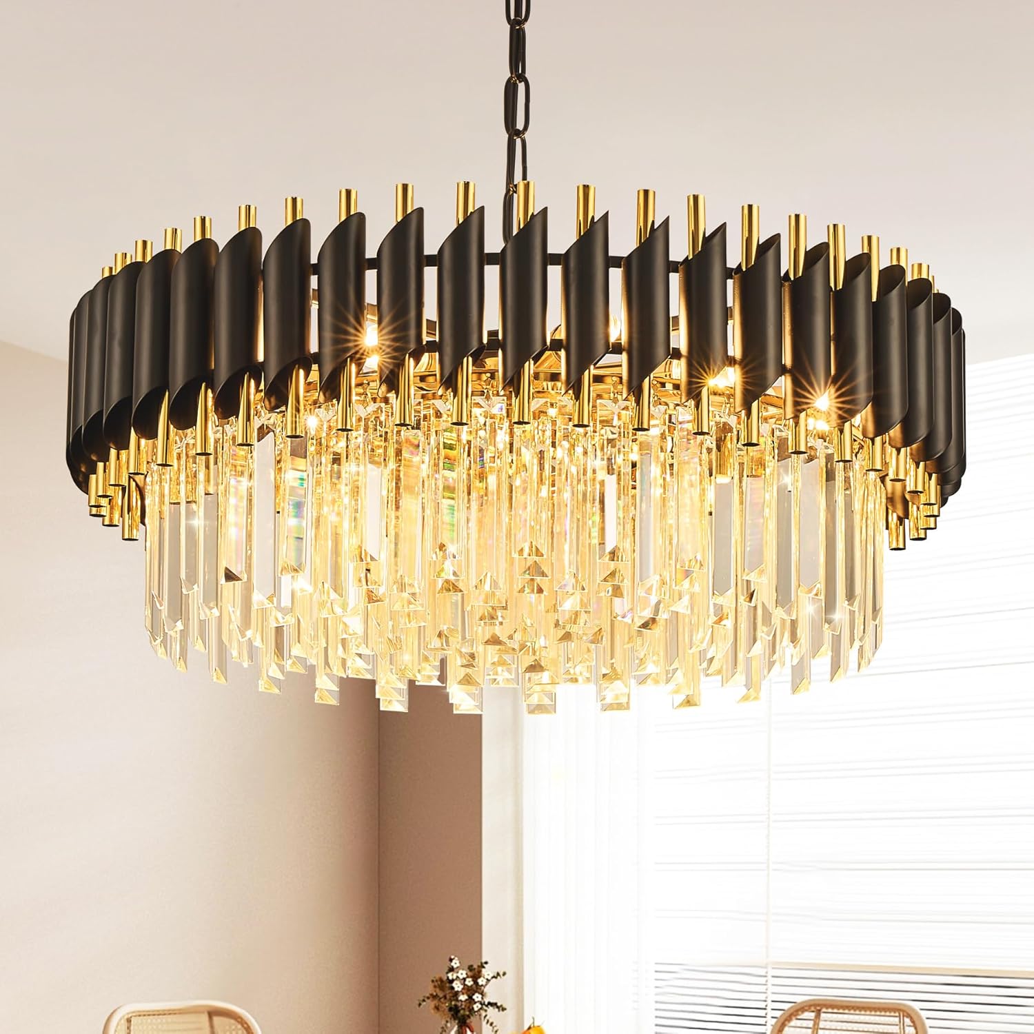 Round Luxe Black Chandelier — 24" — Black-Gold