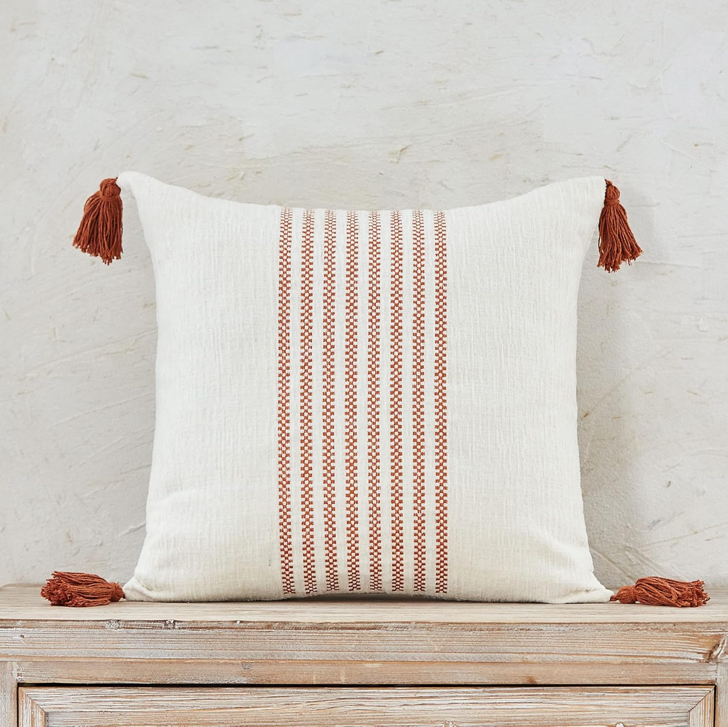 Chenille Boho Beige Throw Pillow Cover — 16" - View 4