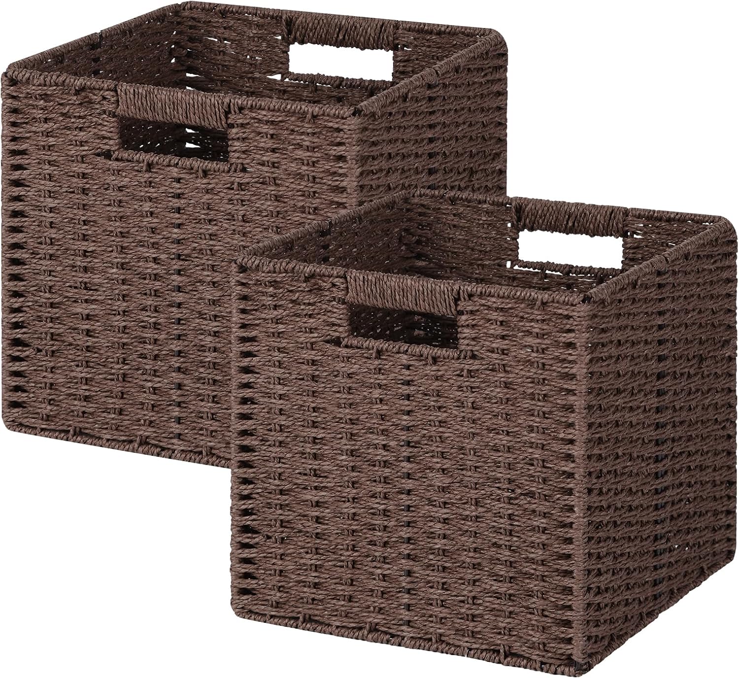 Handwoven Boho Beige Storage Basket — 11x11 — Dark Brown