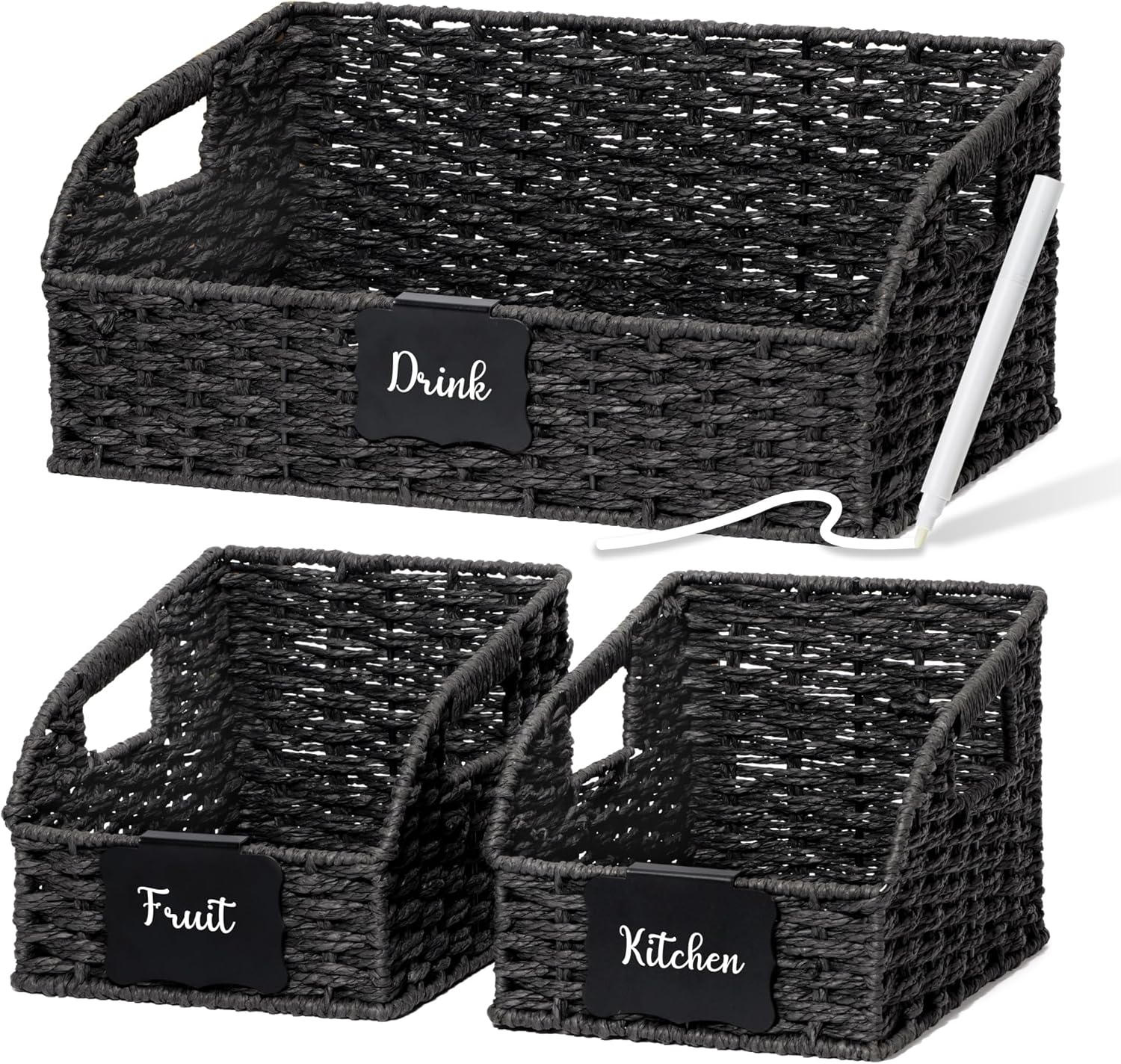 Handwoven Boho Beige Storage Bin — Black * Paper