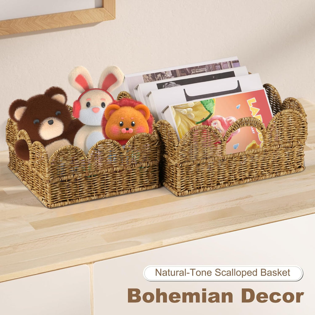 Hand-Woven Boho Beige Storage Basket — 12" - View 6
