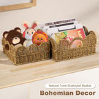 Hand-Woven Boho Beige Storage Basket — 12" - View 6