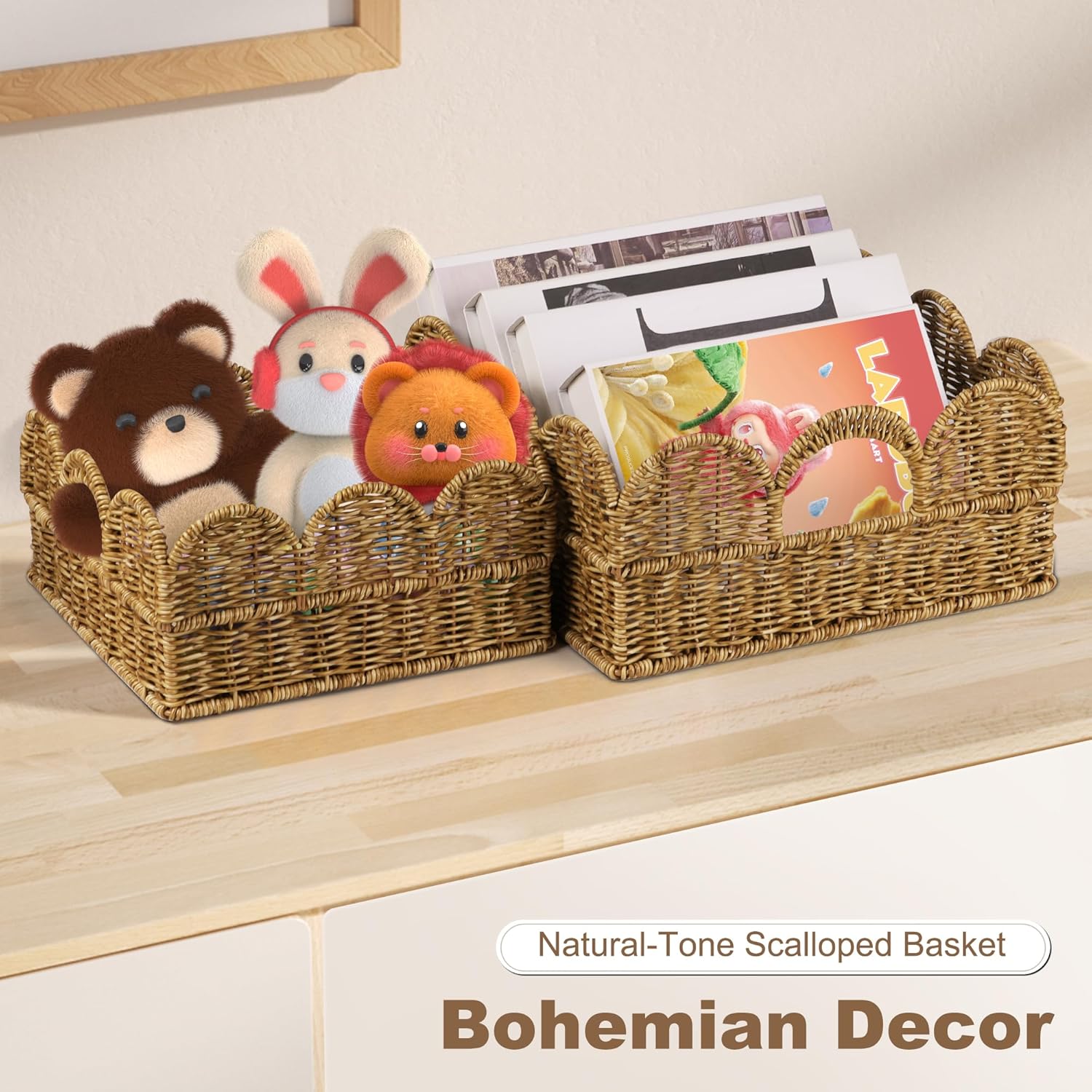Hand-Woven Boho Beige Storage Basket — 12" - View 6