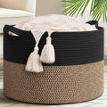 Round Boho Black Throw Pillow — 8" — Black & Mix Jute