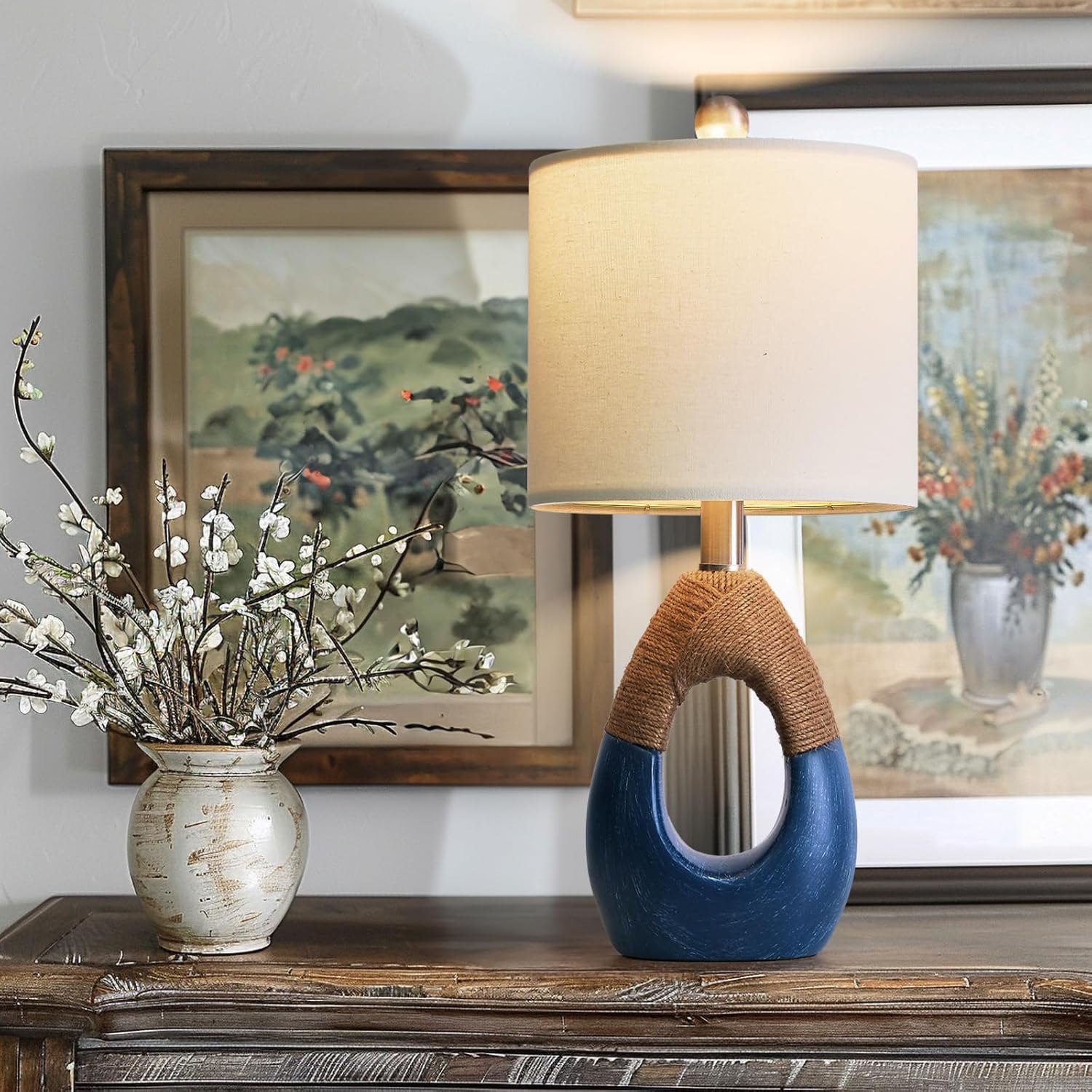 Boho Beige Bedside Lamp — Blue
