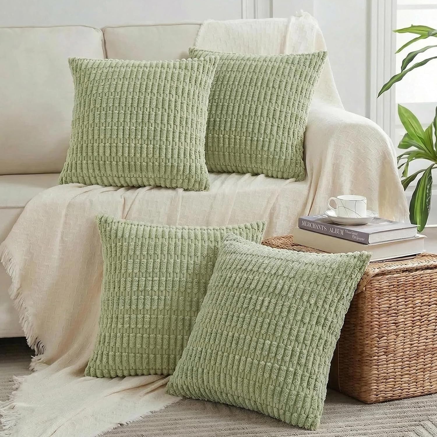 Boho Beige Throw Pillow Cover — 18" — 22" x 22" (Pack of 4)