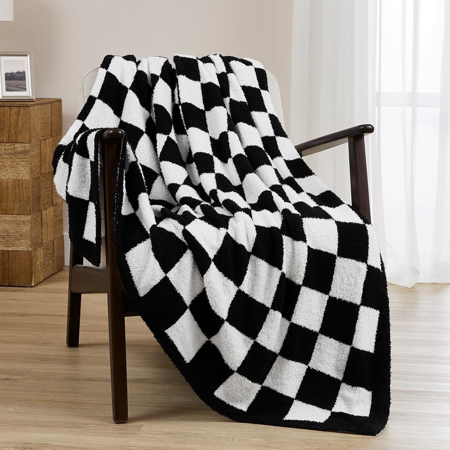 Beige Throw Pillow — 70" — Black White