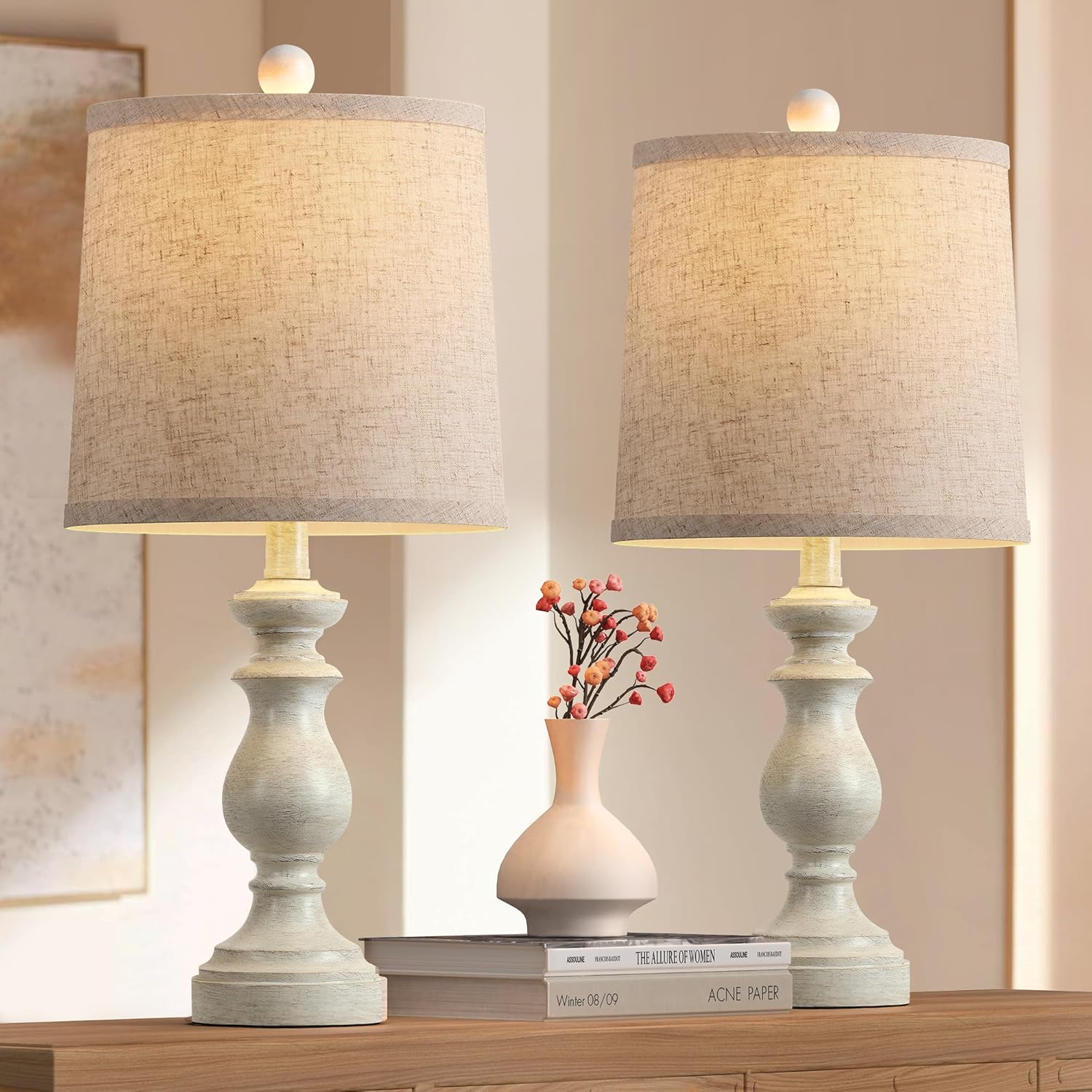 Linen Farmhouse Black Desk Lamp — 22" — Antique White