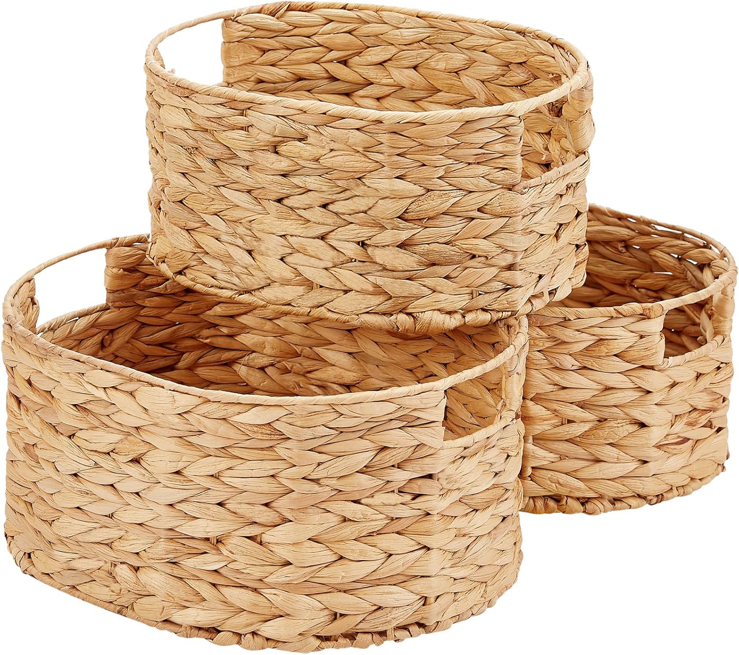 Hand-Woven Boho Beige Storage Basket — Set of 3 — Water Hyacinth