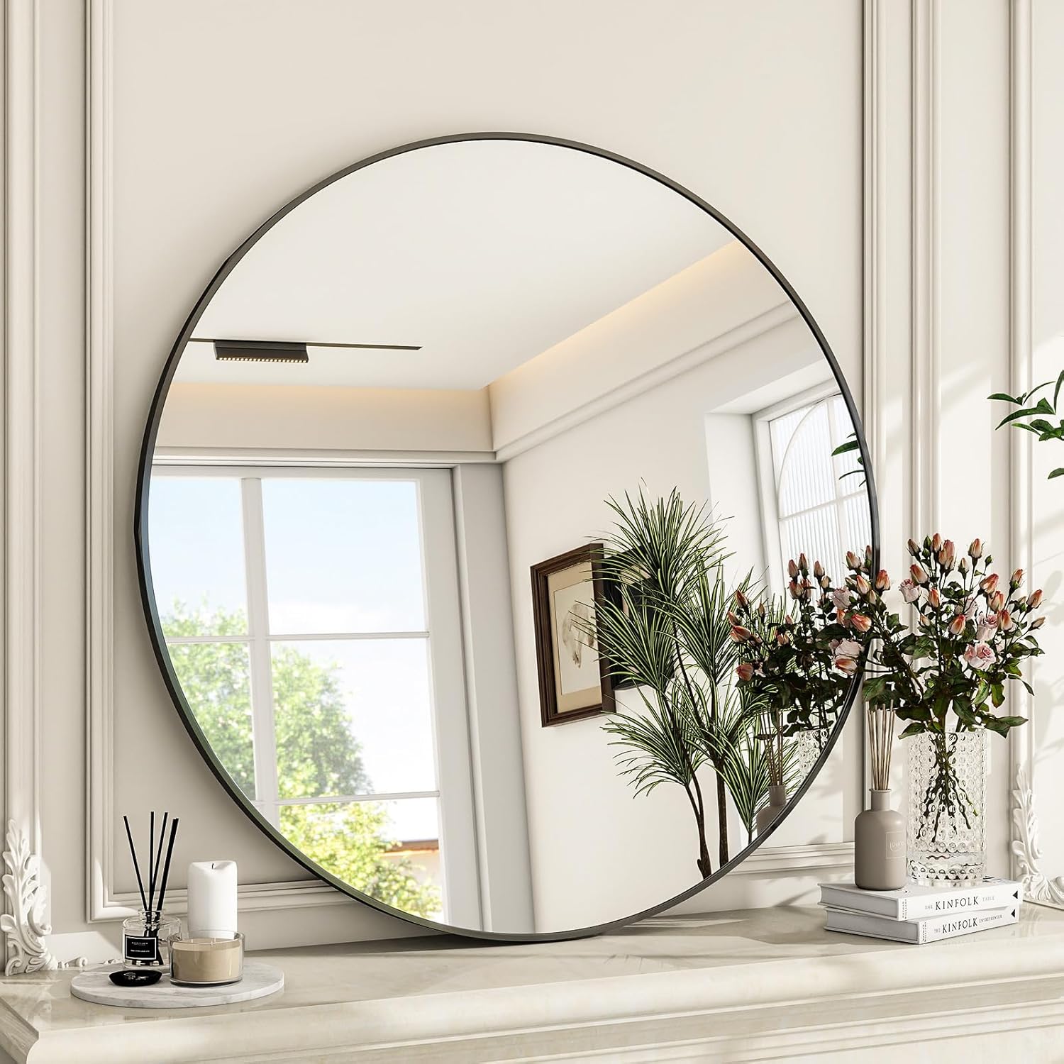 Luxe Black Round Mirror — 24" — Black