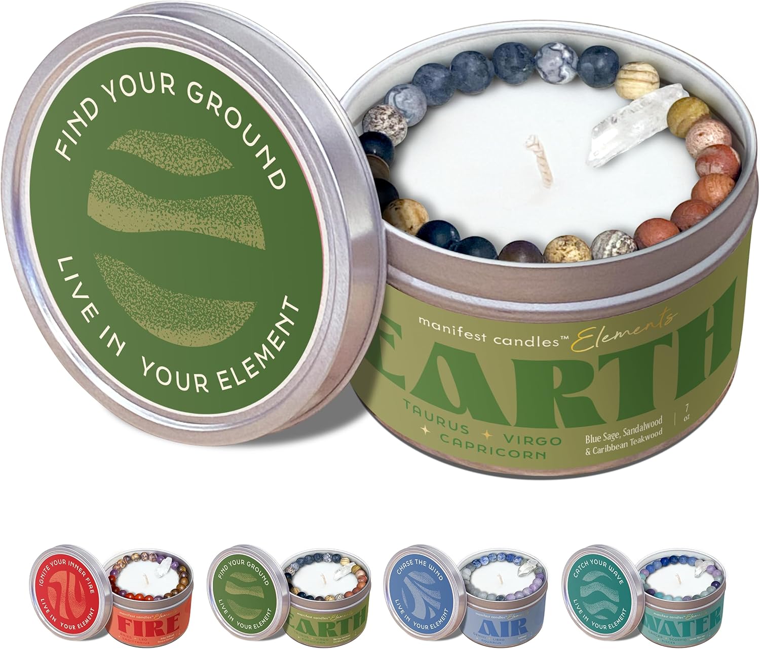 Soy Wax Green Candle Set — Earth Tin