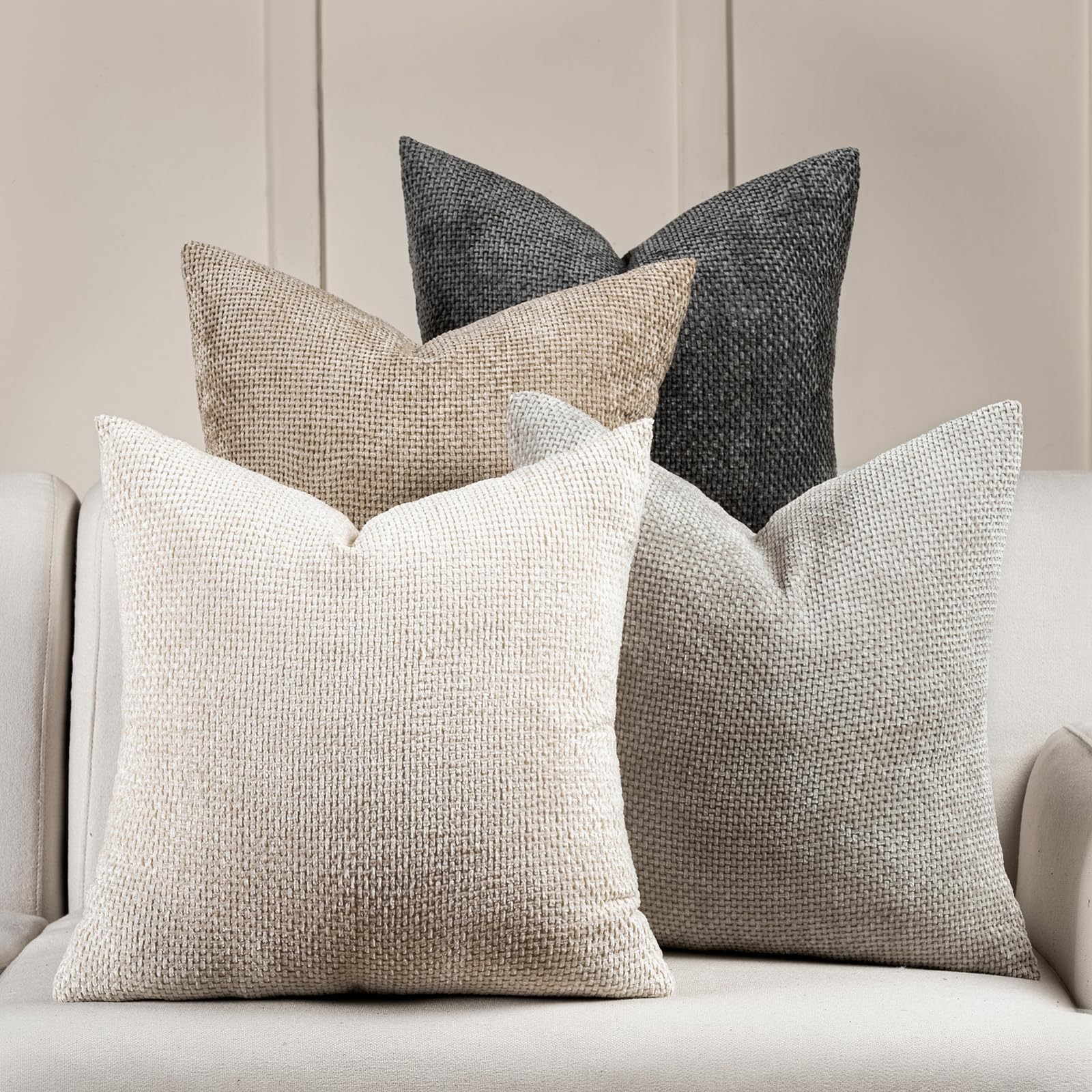 Chenille Boho Beige Throw Pillow Cover — 20"