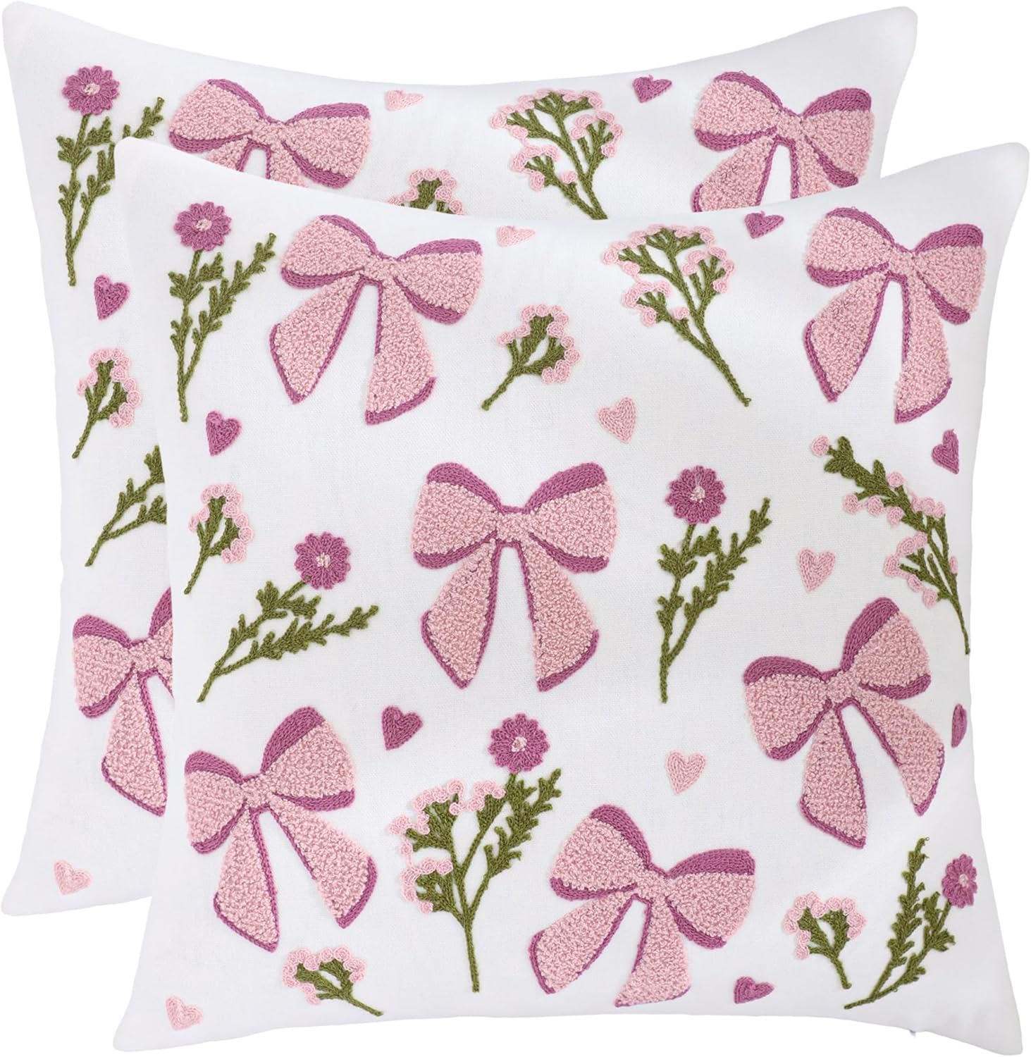 Embroidered Boho Blue Throw Pillow Cover — 18" — Bow