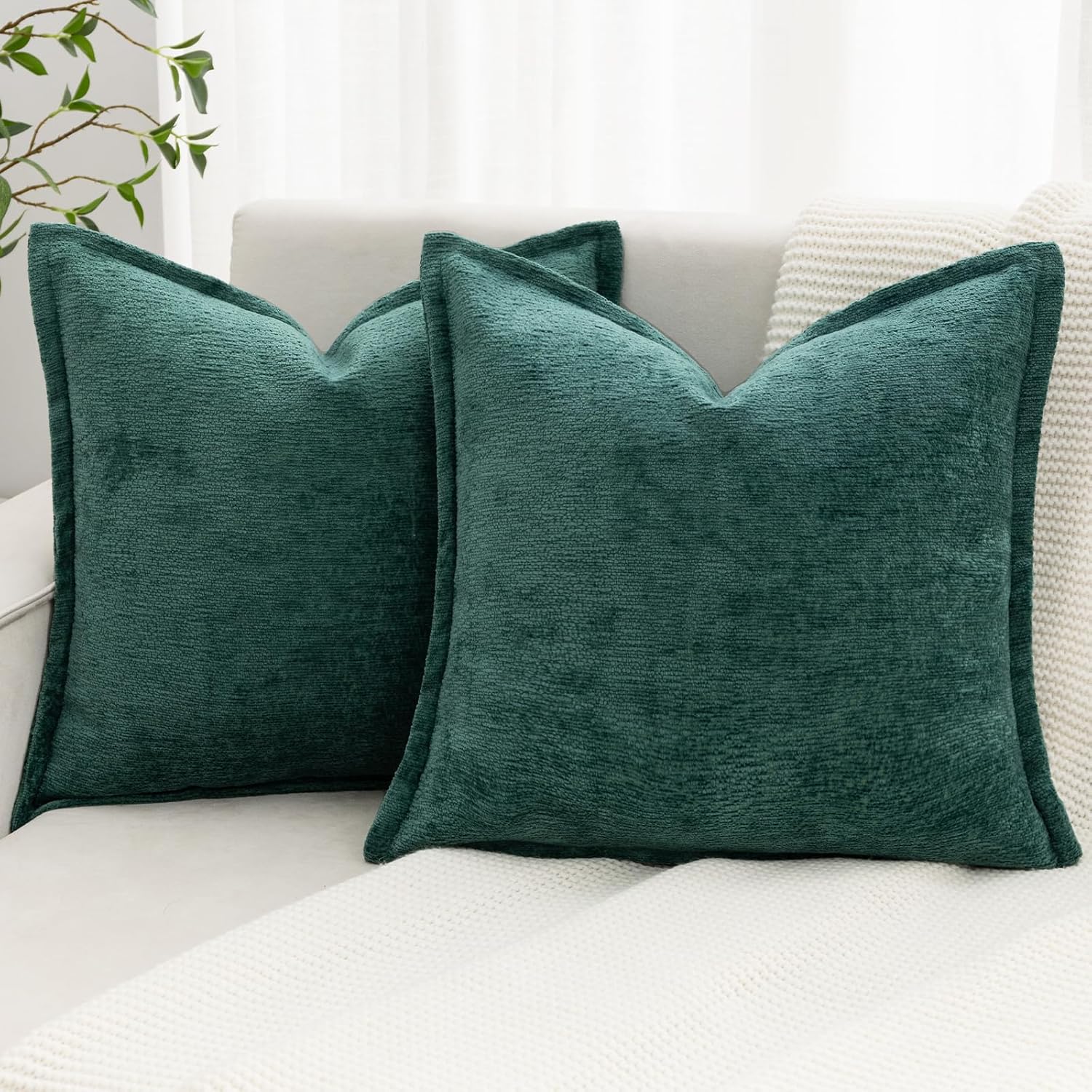 Chenille Boho Beige Throw Pillow Cover — 18" — Green