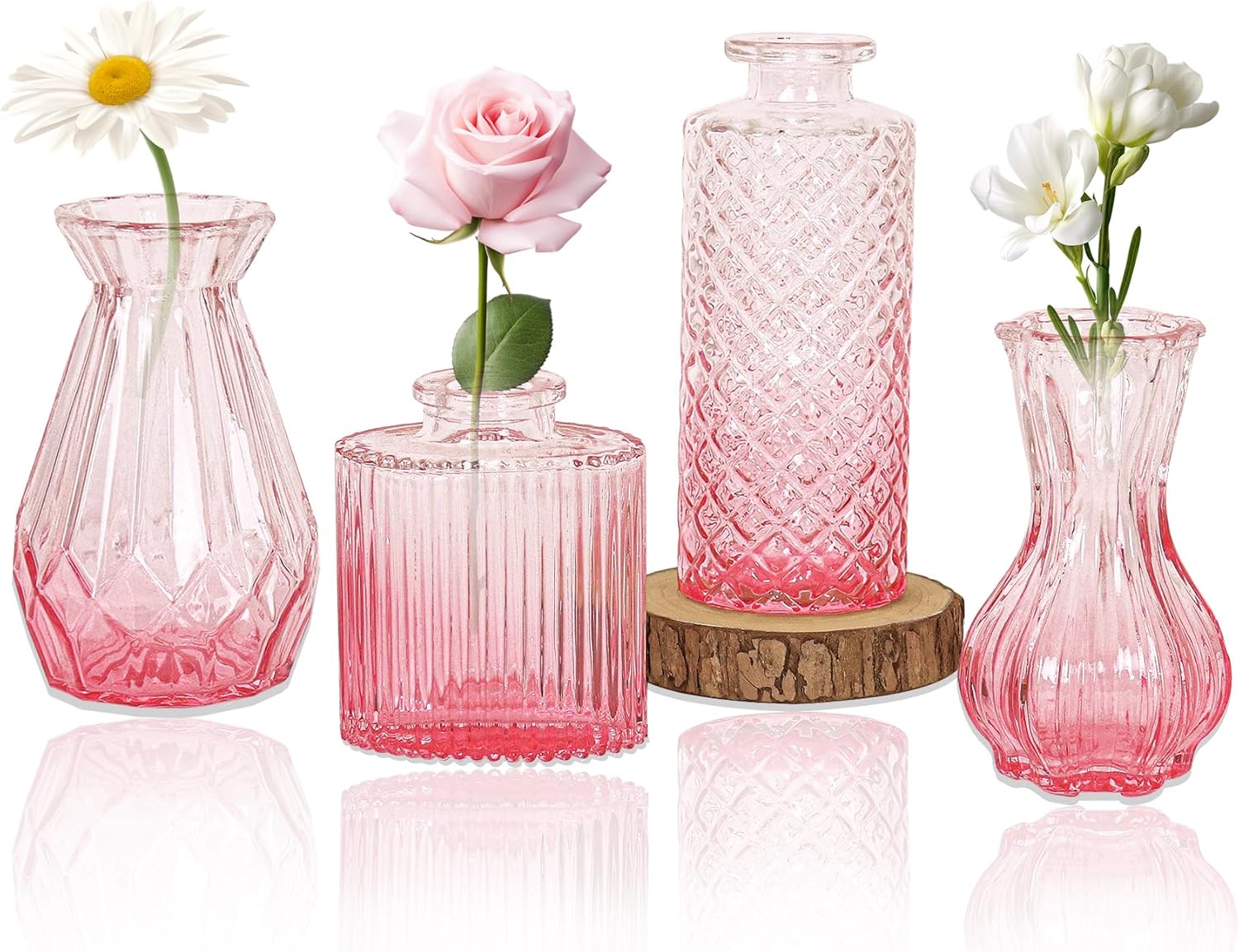 Vintage Farmhouse Blue Flower Vase — Set of 4 — Ombre Pink