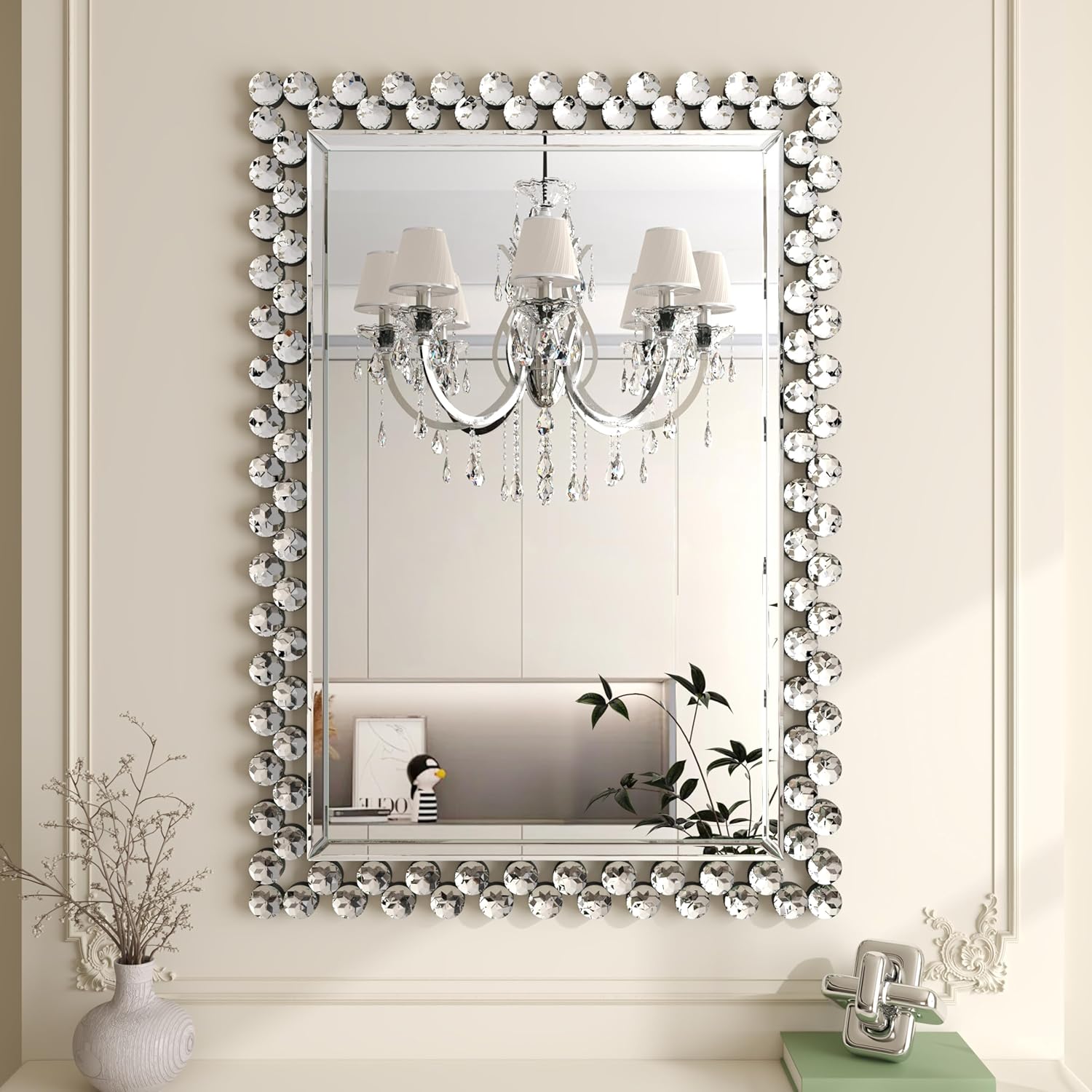 Beveled Luxe Silver Wall Mirror — 32" — Jewel-3