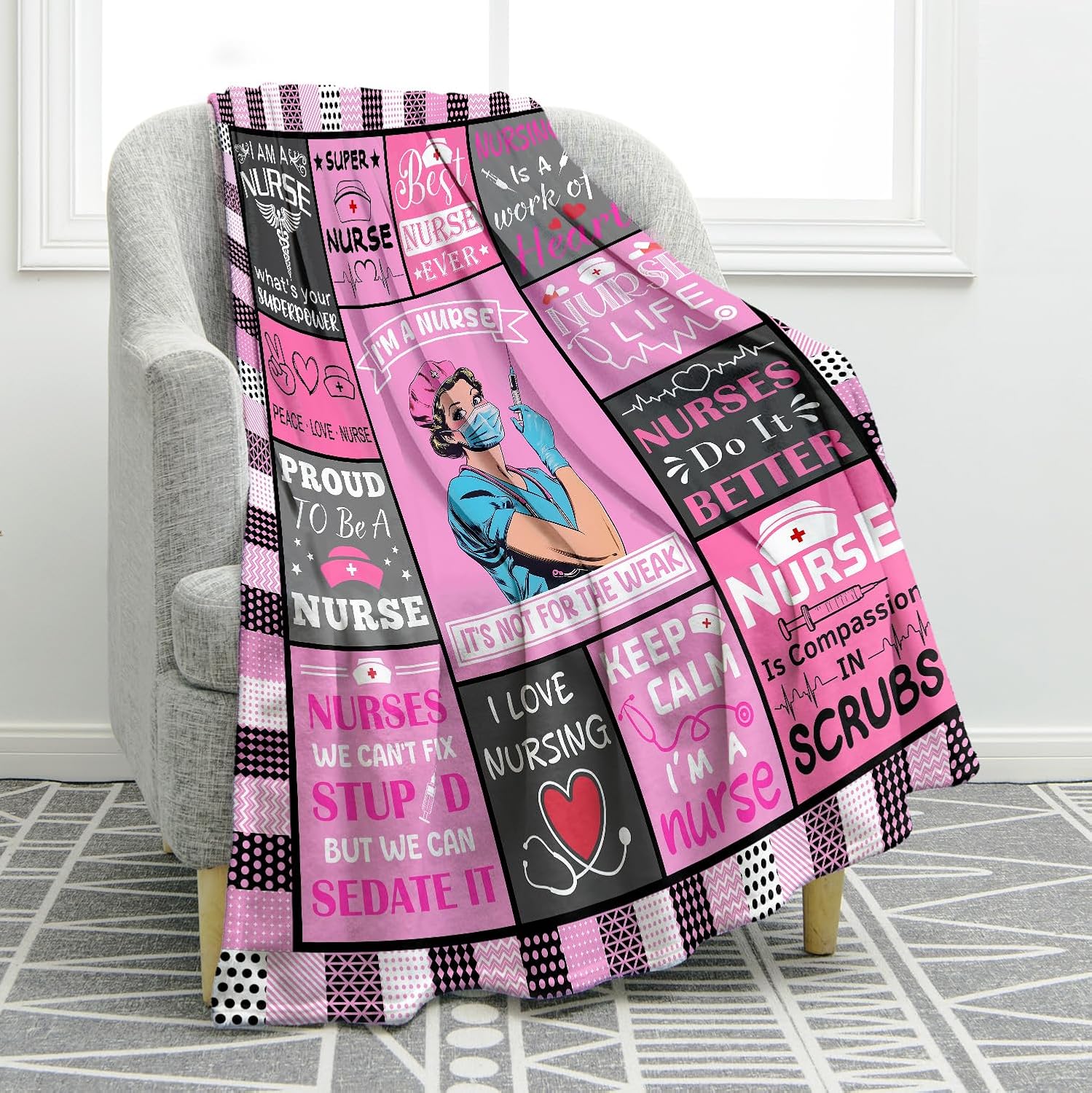 Mid-Century Black Throw Pillow — 50" — Pink Blue