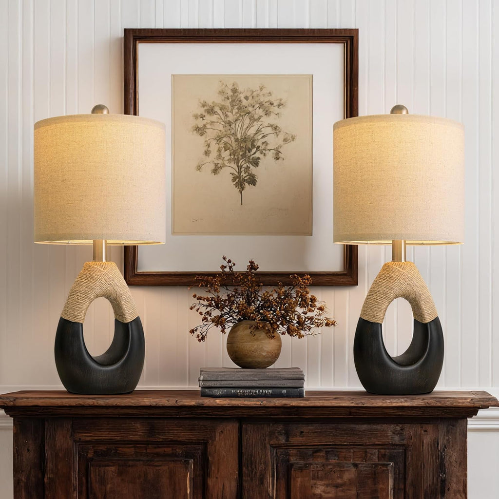 Boho Beige Bedside Lamp — Black