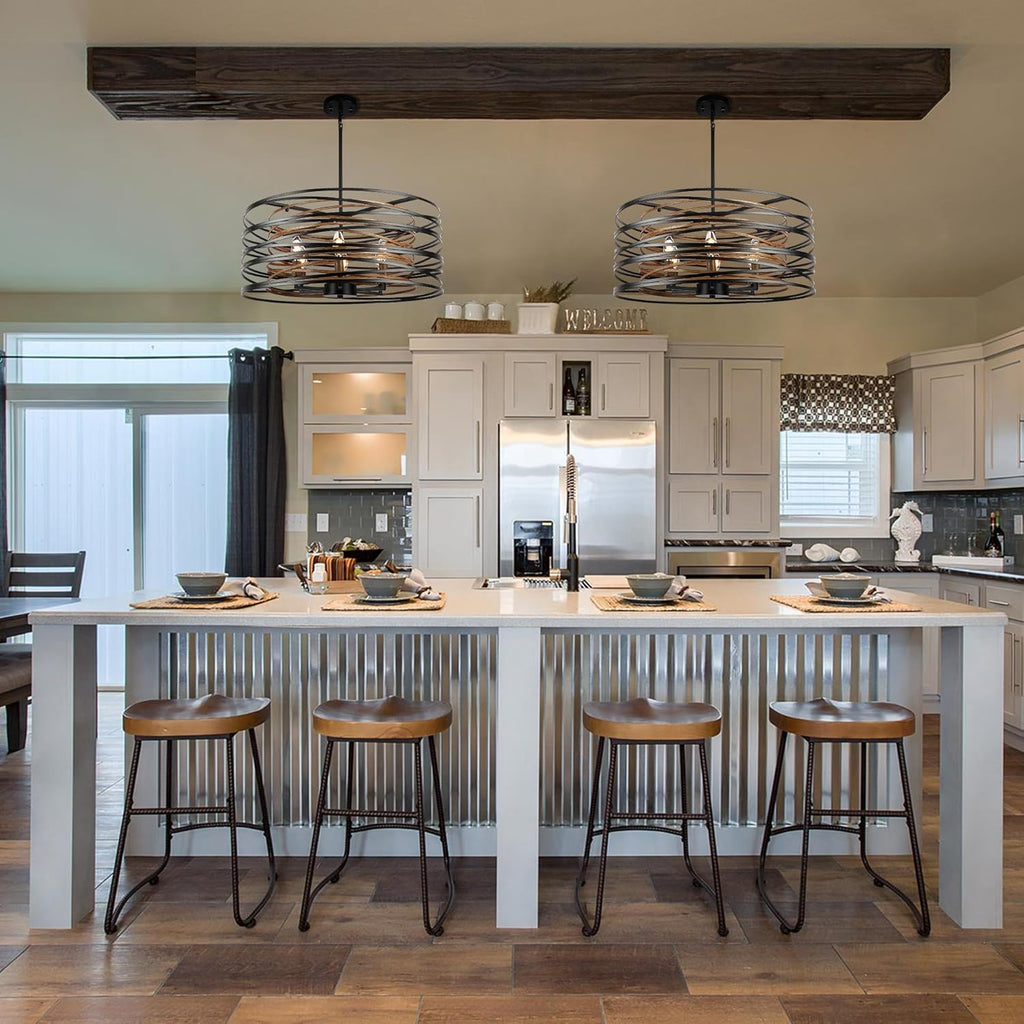 Round Farmhouse Black Chandelier — 6-Light - View 3