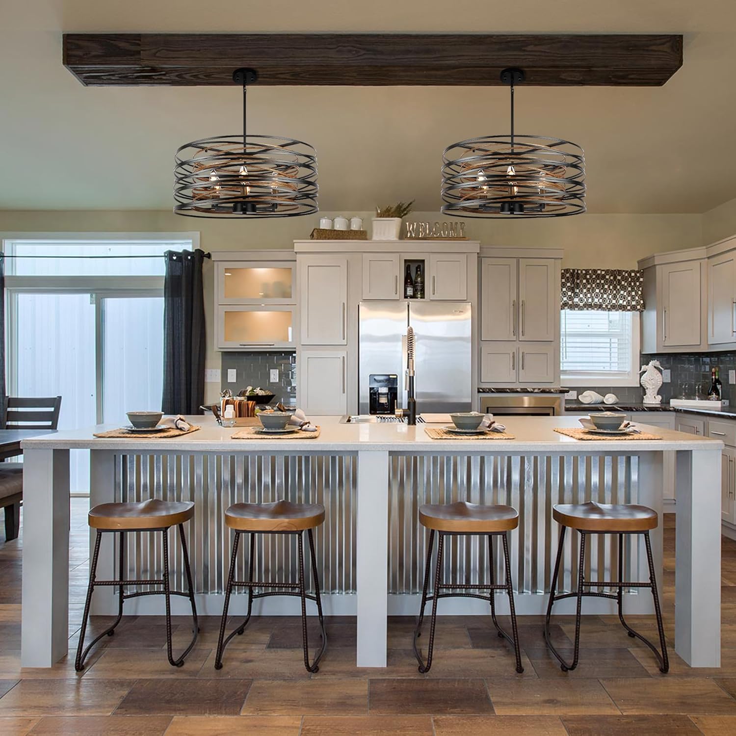 Round Farmhouse Black Chandelier — 6-Light - View 3